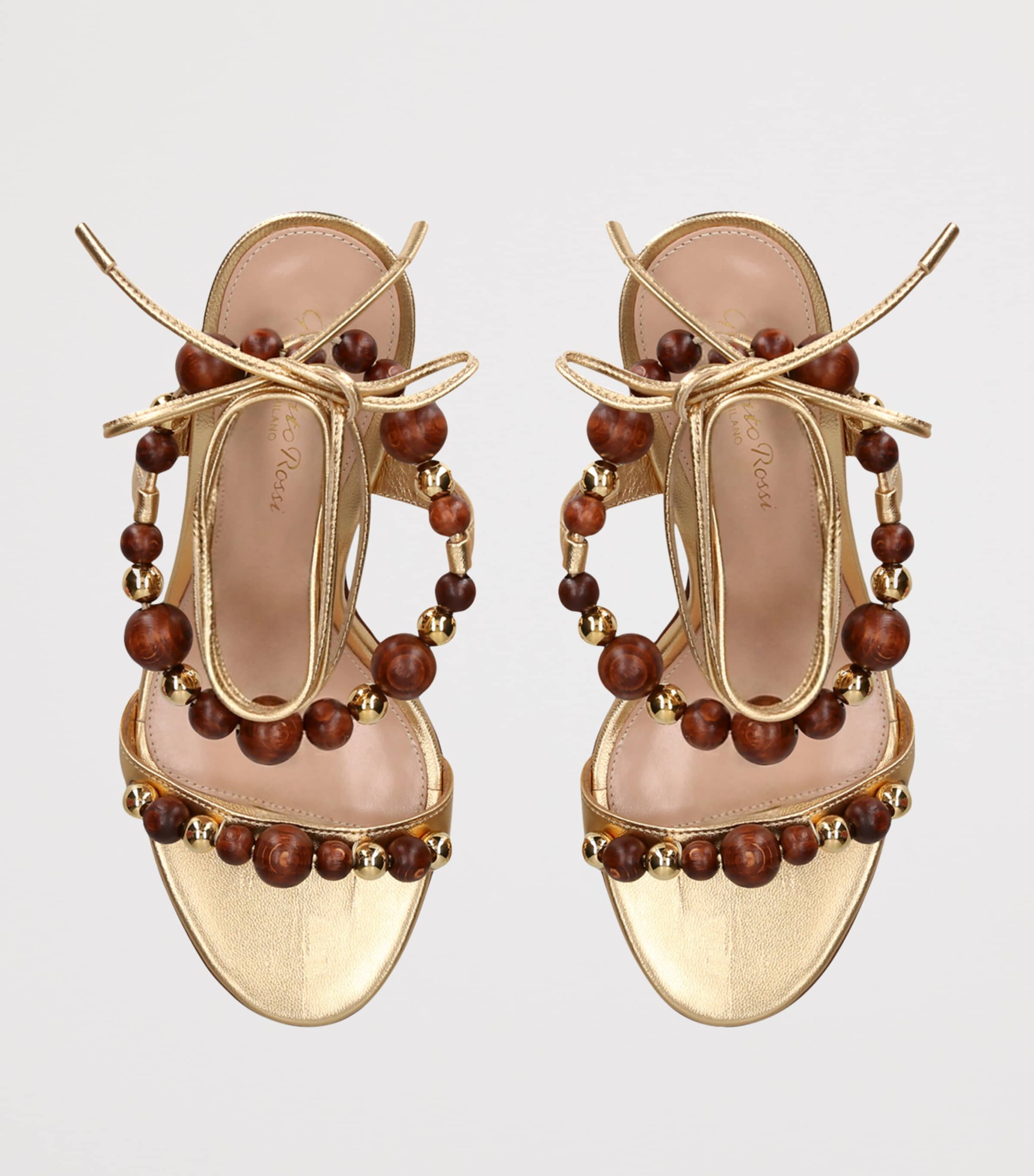 Gianvito Rossi Leather Embellished Pandawa Wrap Sandals 95 Gold Image 3