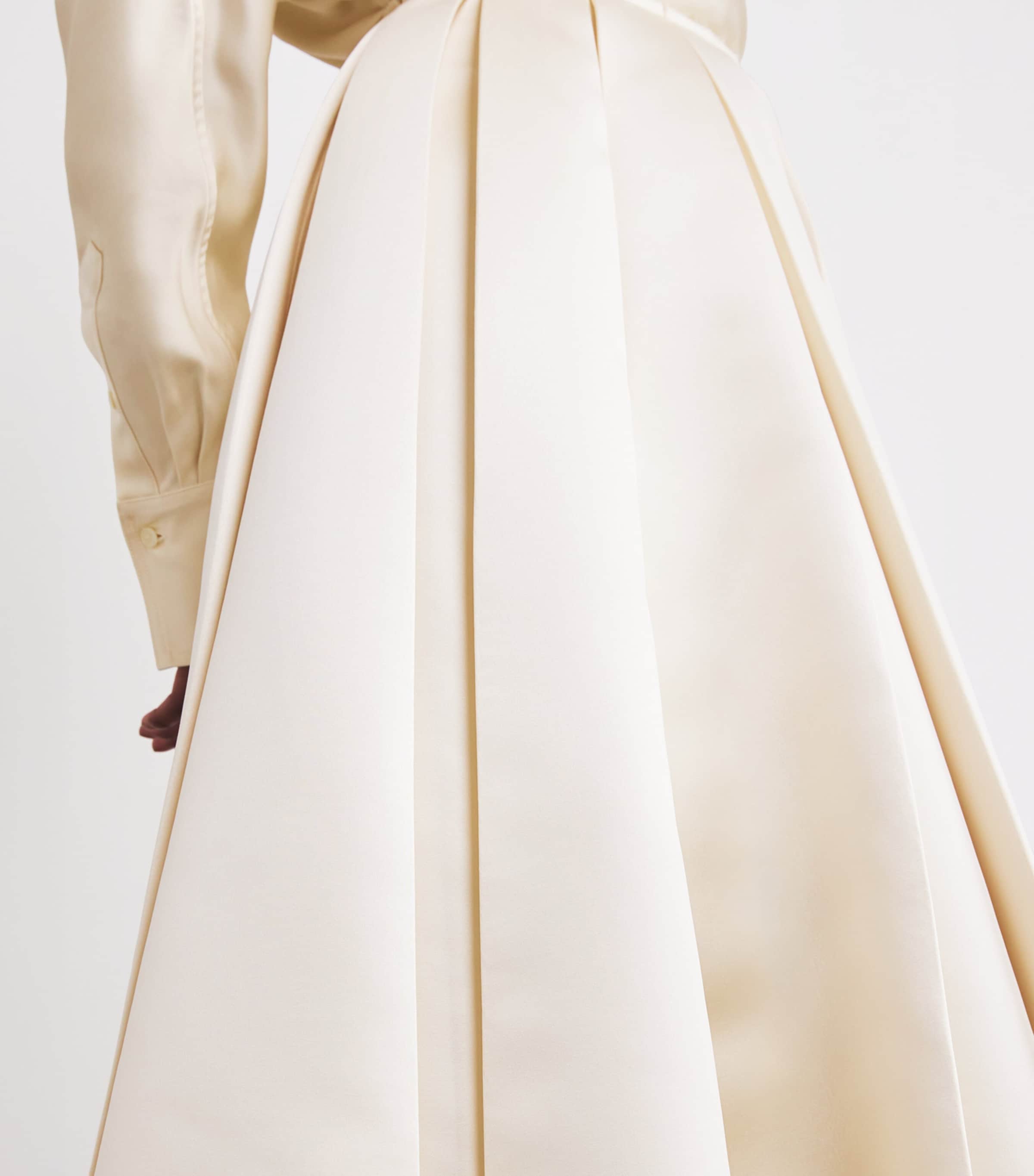 Satin Pleated Midi Skirt IVORY Image 6
