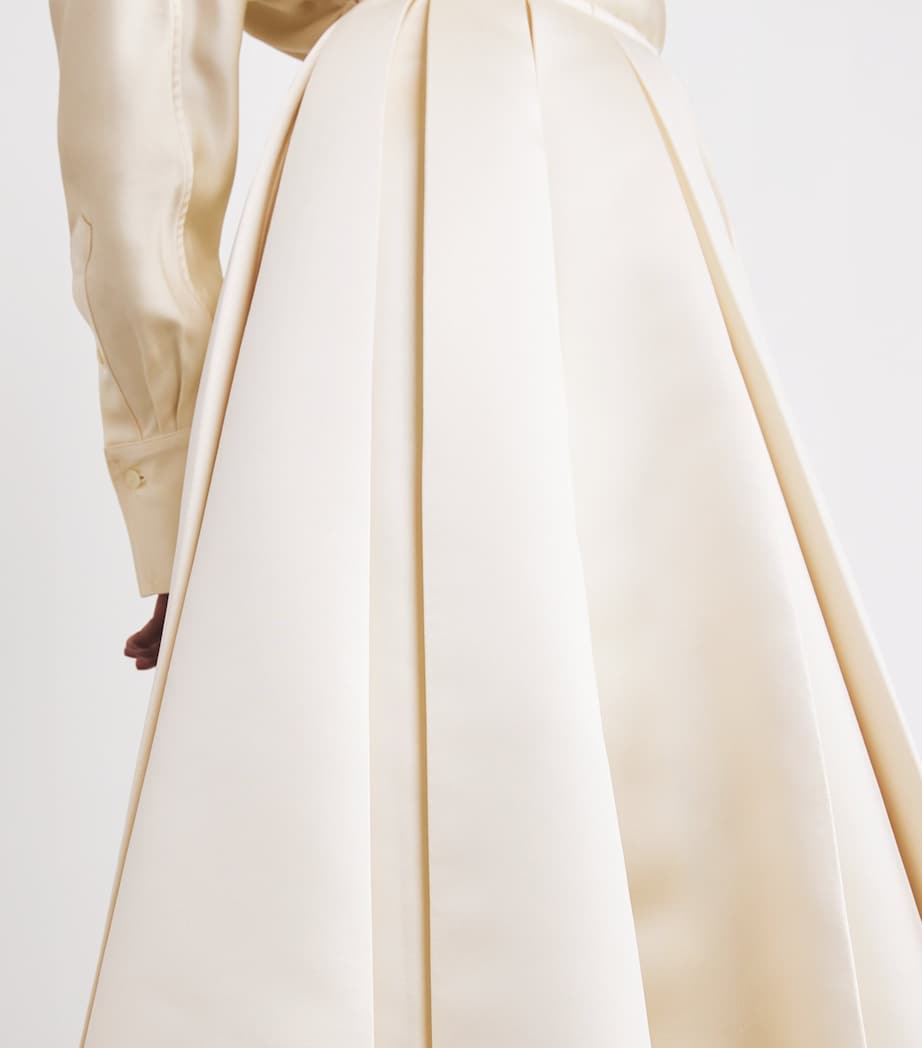 Satin Pleated Midi Skirt IVORY Image 6