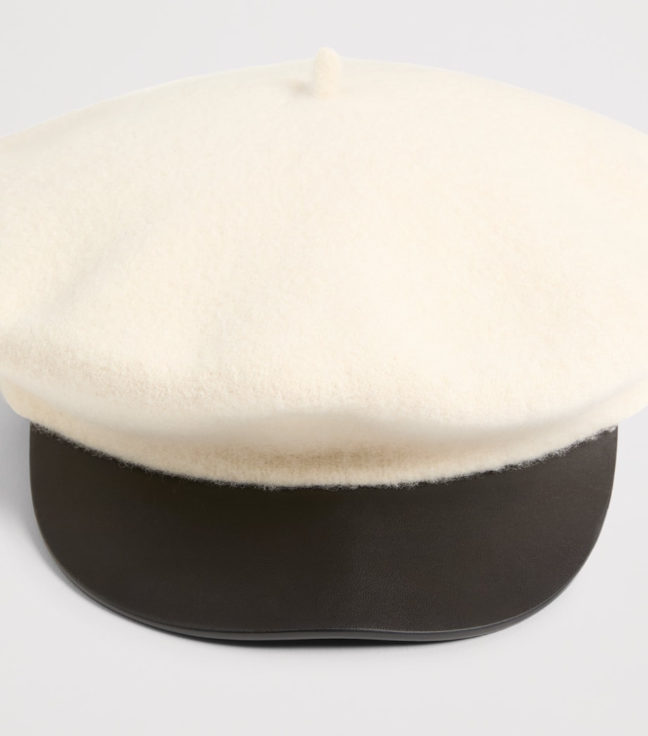 Wool Leather-Trim VLogo Signature Beret Q86 Image 4