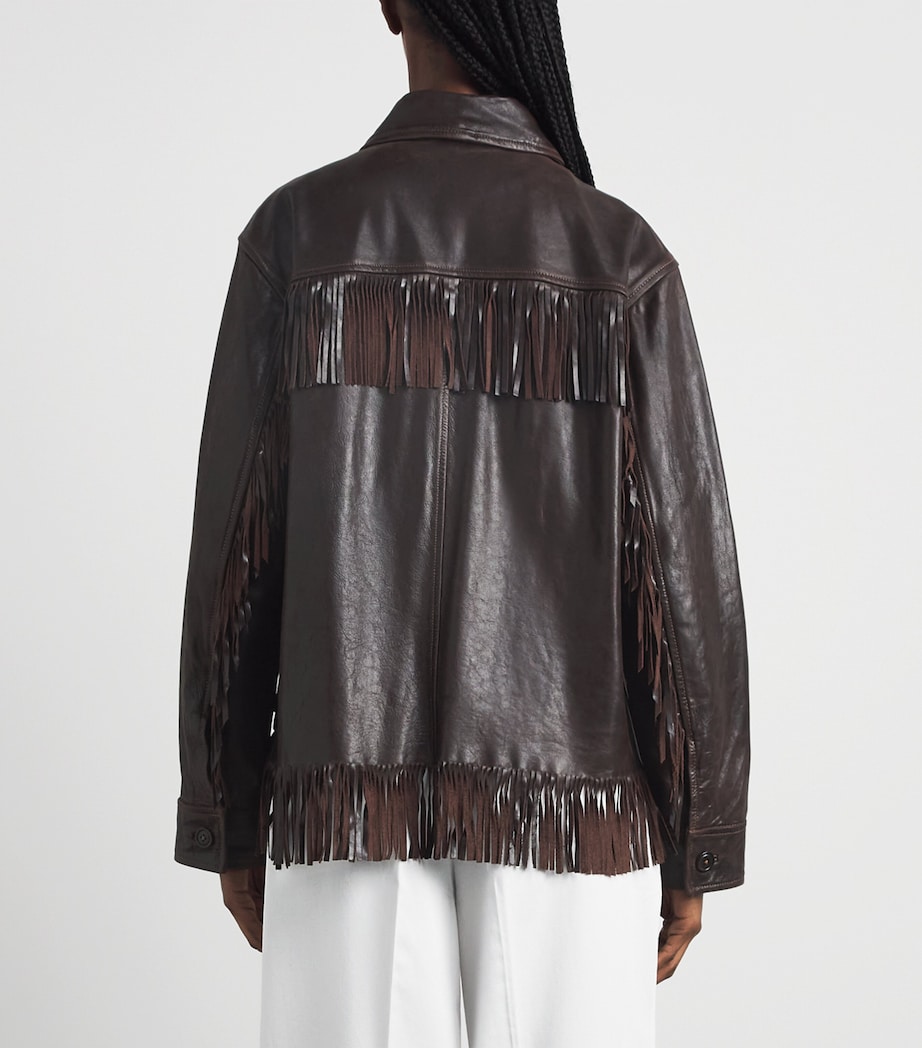 Polo Ralph Lauren Womens Fringed Leather Jacket Dark Chocolate Image 5