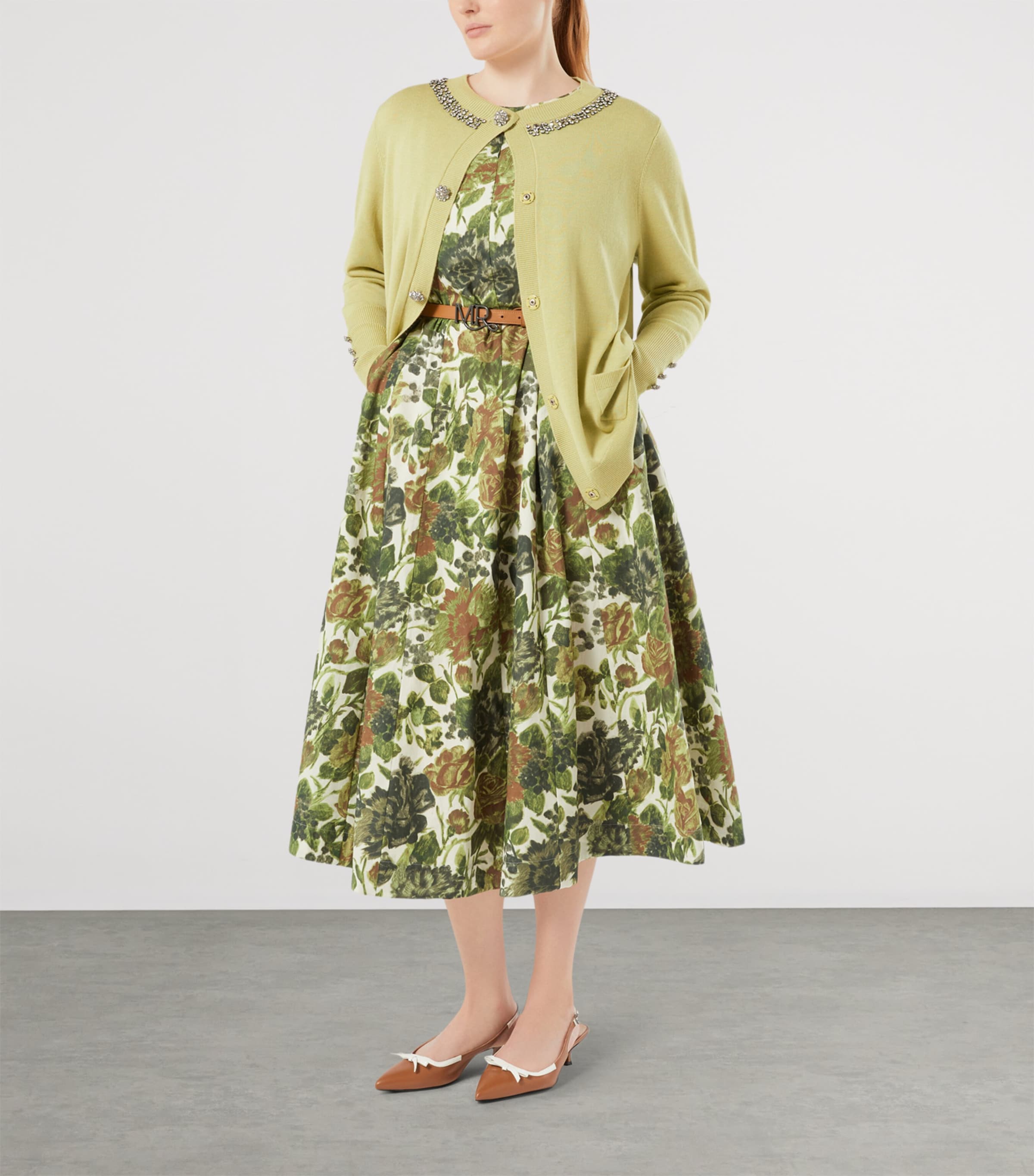Marina Rinaldi Womens Embellished Round-Neck Cardigan Lime Image 4