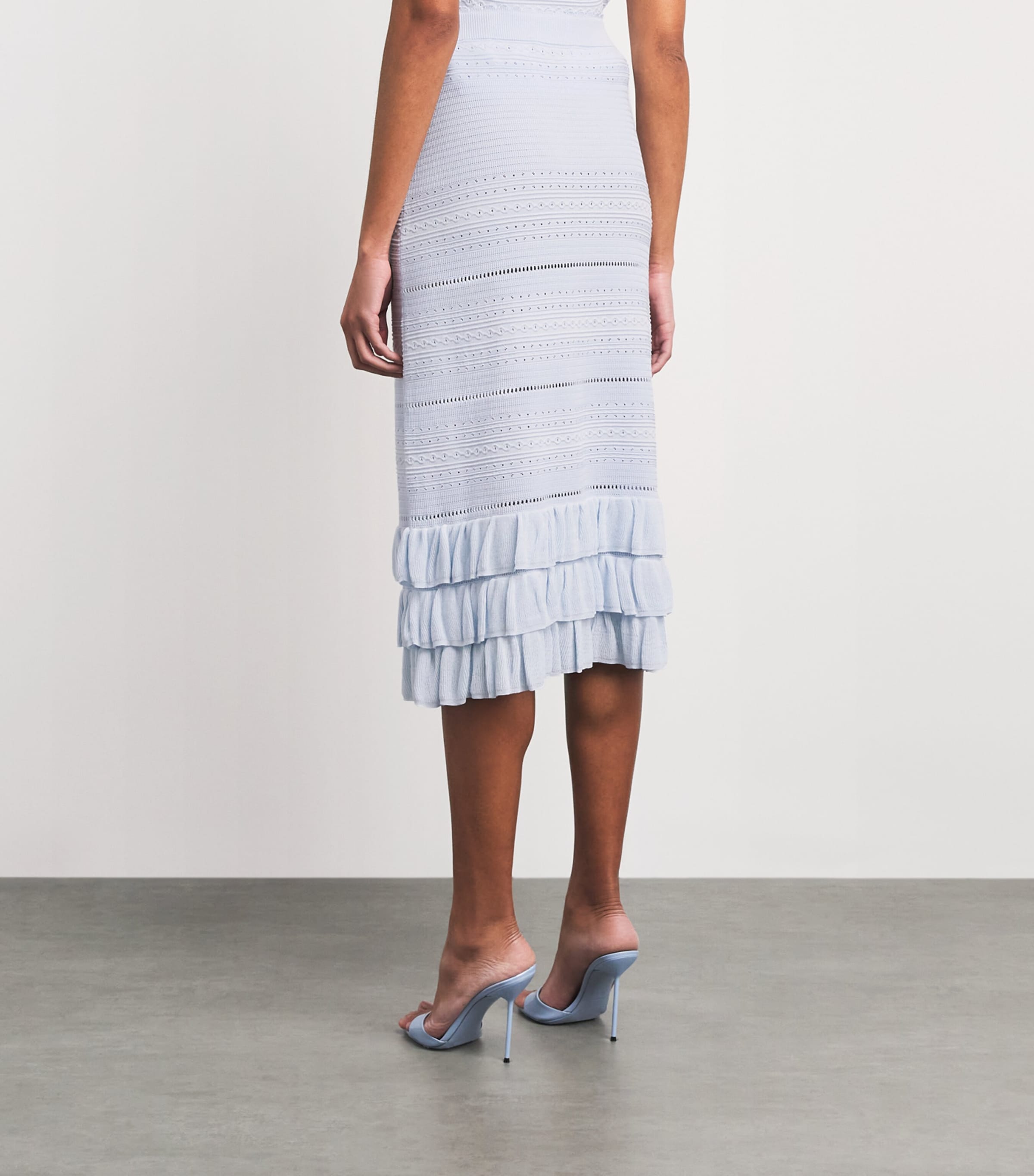 Maje Womens Ruffled Pointelle-Knit Midi Skirt Blue Sky Image 5