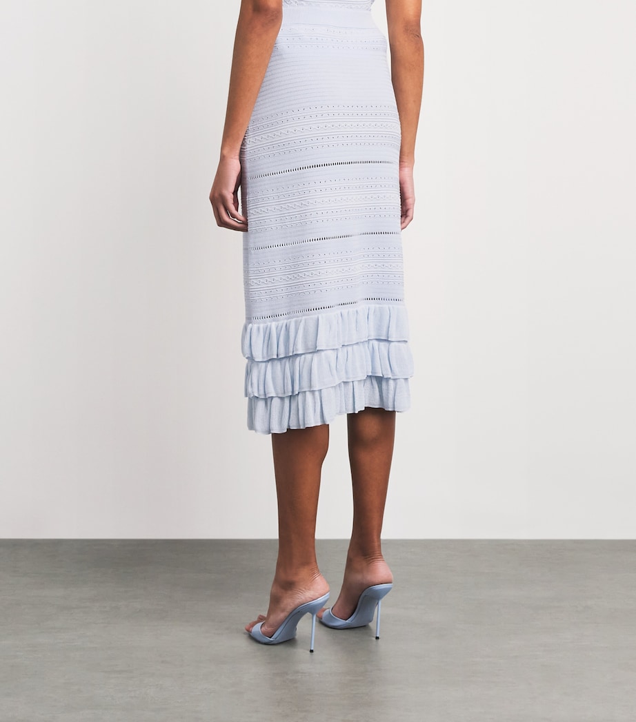 Maje Womens Ruffled Pointelle-Knit Midi Skirt Blue Sky Image 5