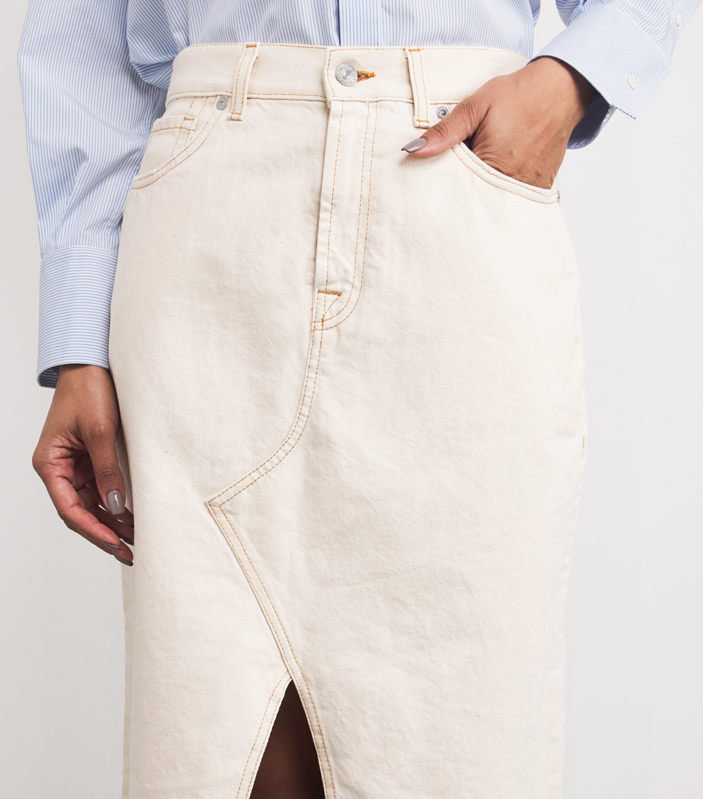 7 For All Mankind Womens Denim Midi Skirt Solitary Star Image 6