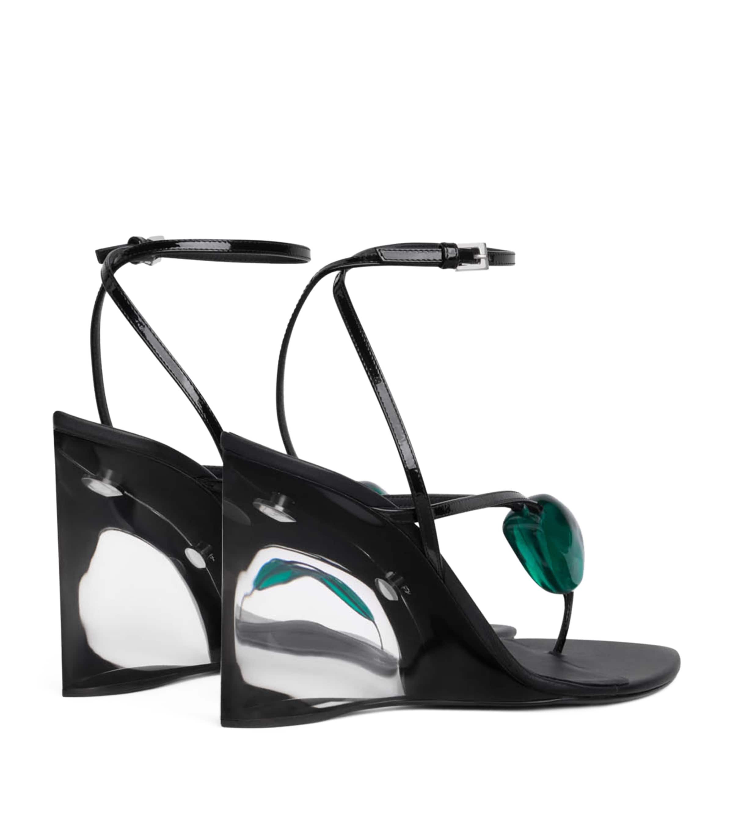 Alaïa Leather Invisible Jewel Wedge Sandals 90 Black Image 3