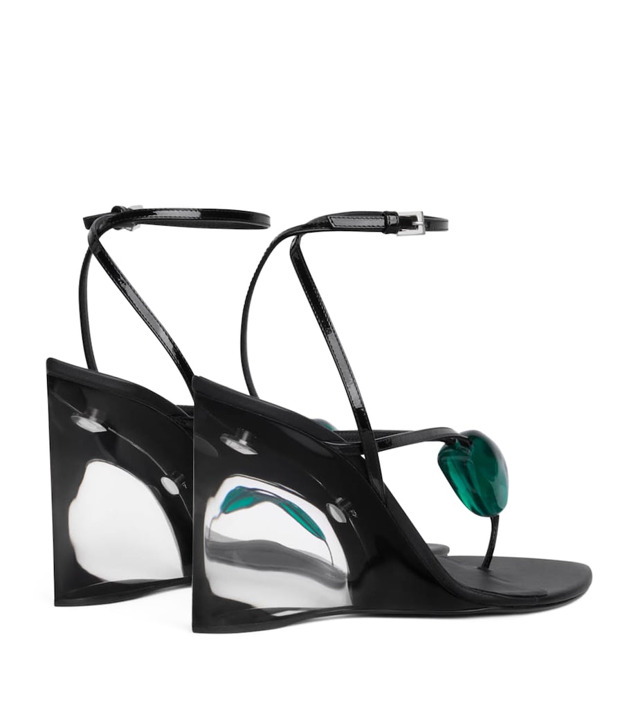 Alaïa Leather Invisible Jewel Wedge Sandals 90 Black Image 3