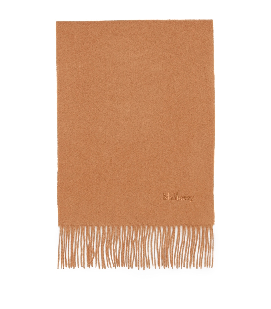 Mulberry Cashmere Fringed Scarf Dark Camel Image 1