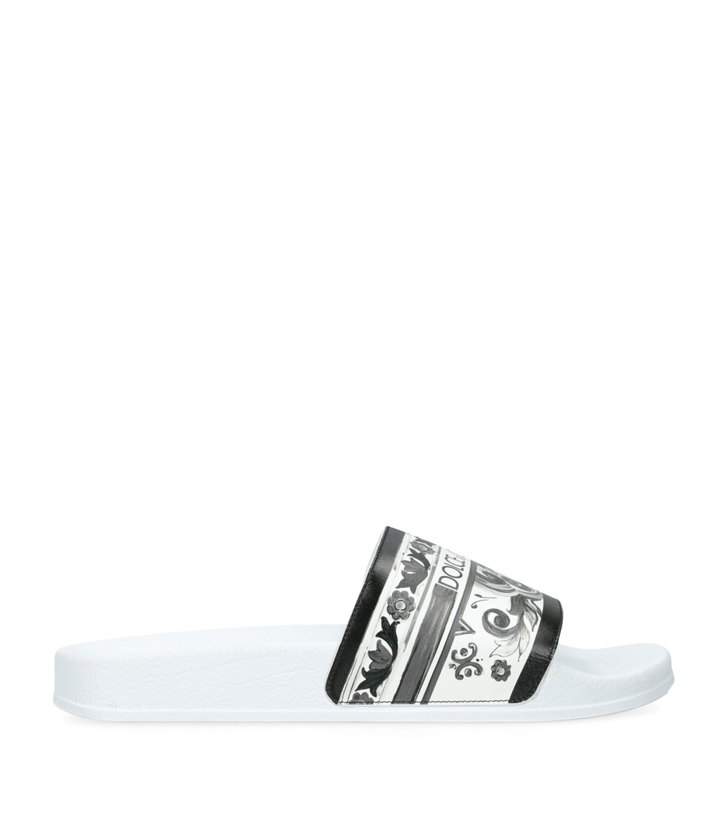 Dolce&Gabbana Kids Leather Majolica Slides White/blk Image 1