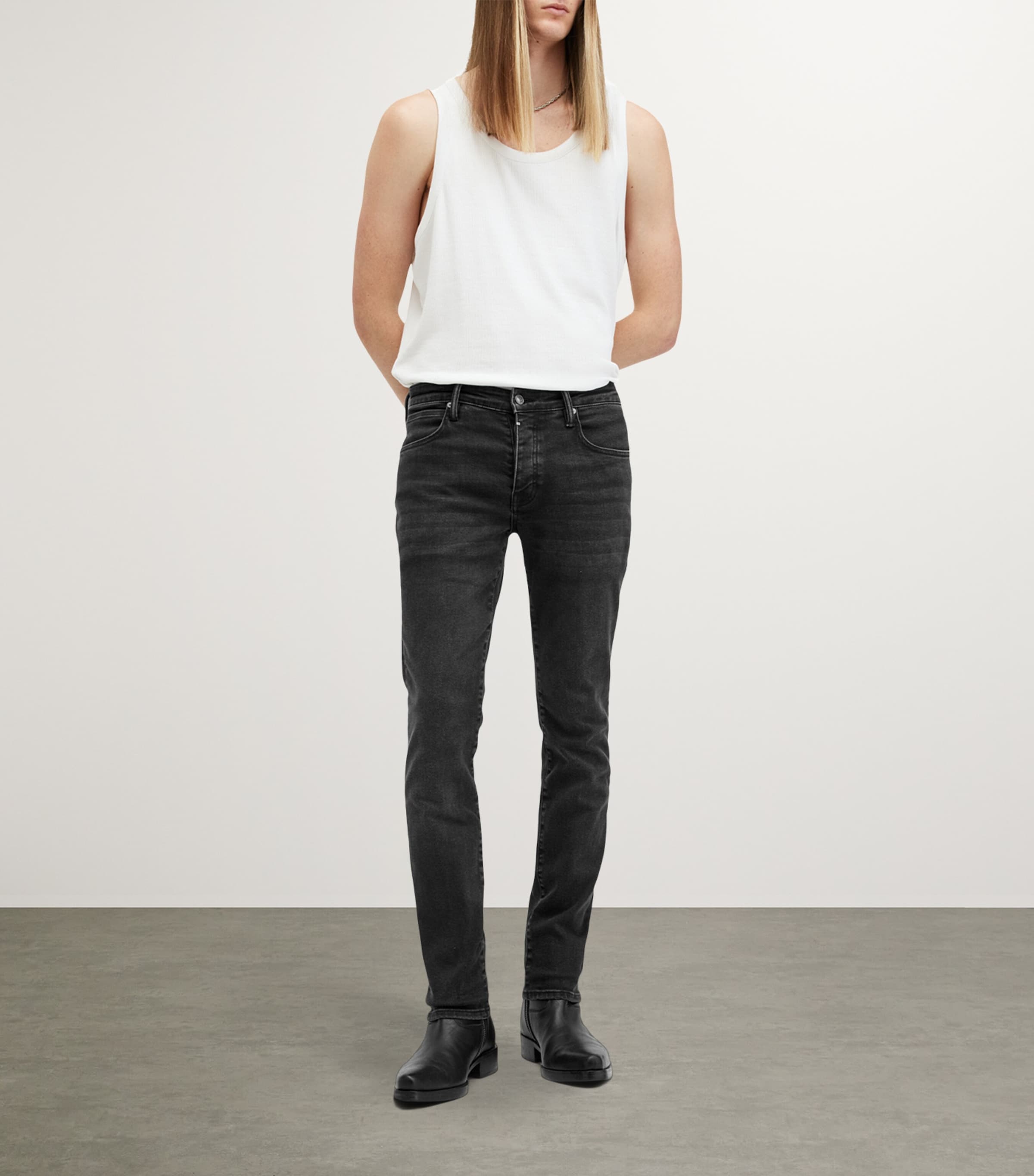AllSaints Mens Sid Slim Jeans Washed Black Image 2