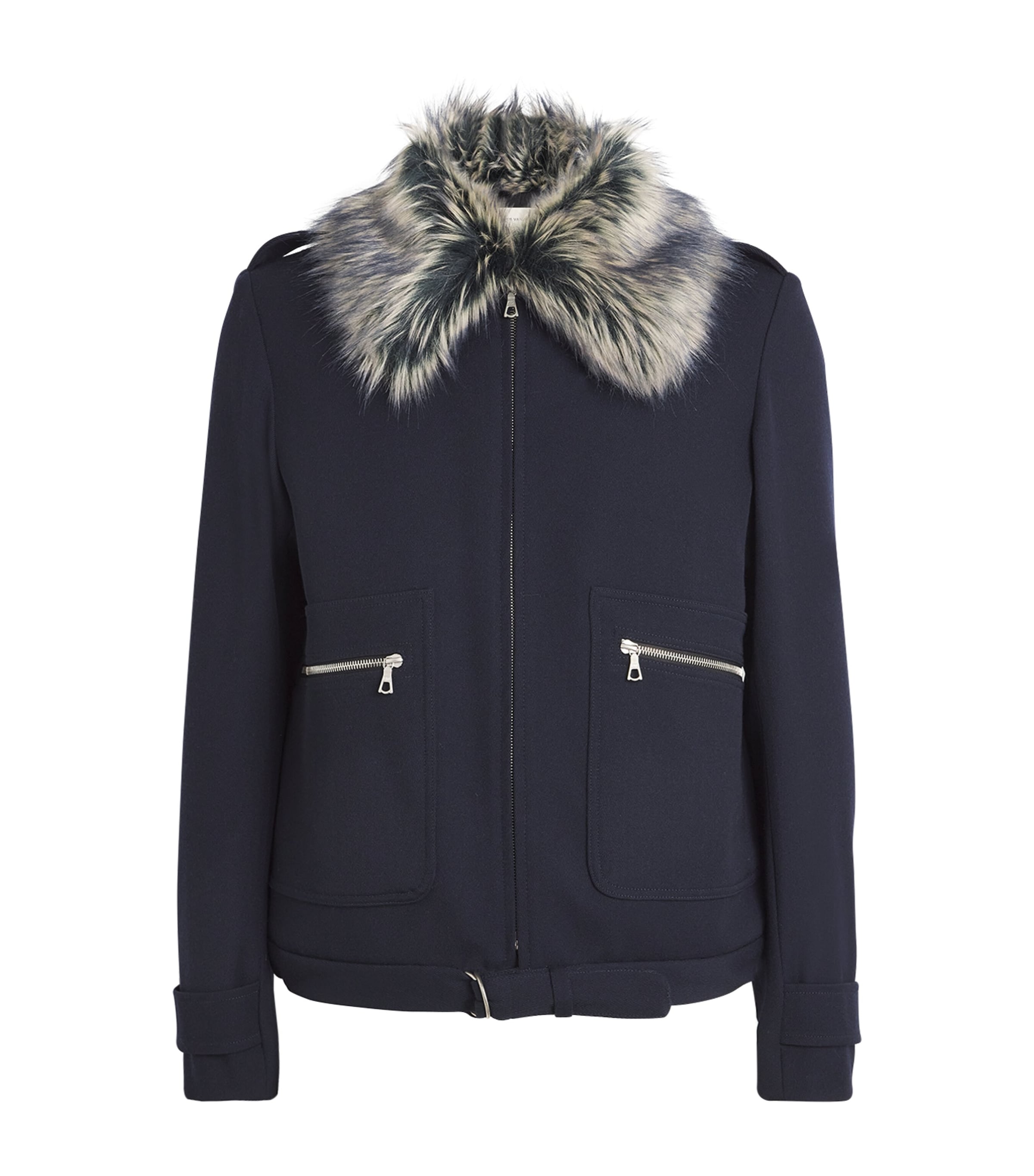 Dries Van Noten Faux Fur-collar Verona Bomber Jacket In Navy