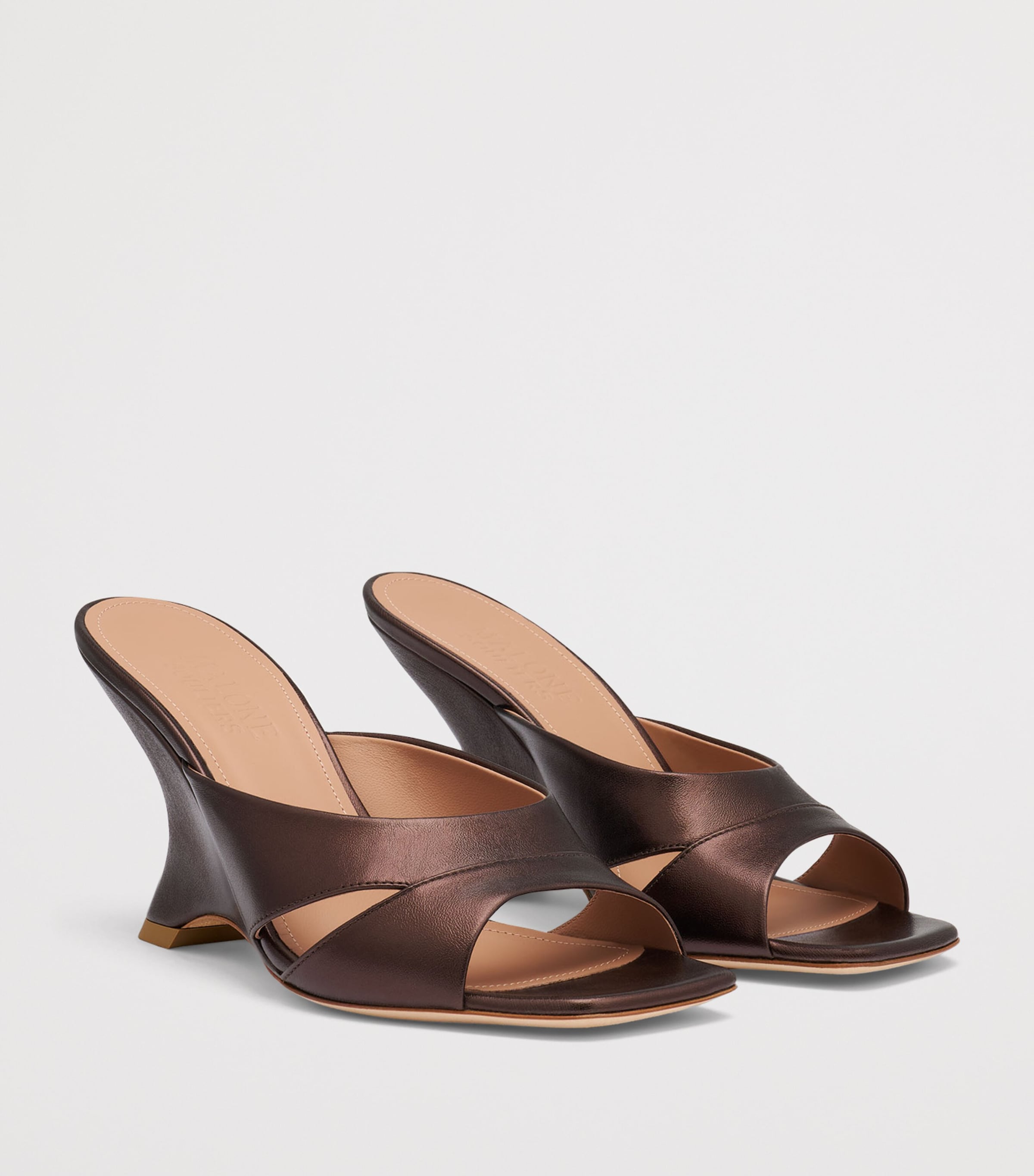 Malone Souliers Metallic Leather Lourdes Wedge Mules 85 Tobacco Image 3