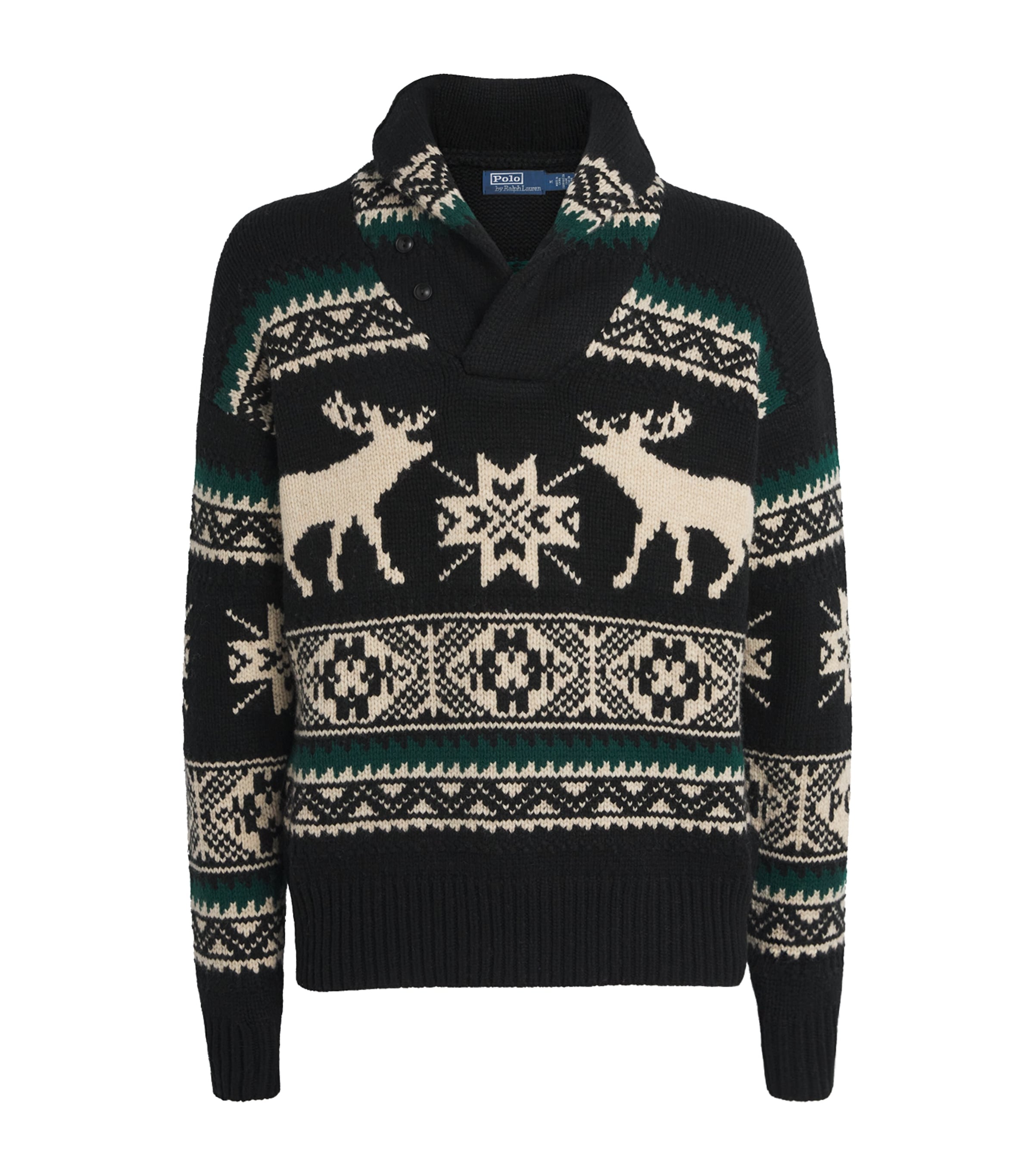 Polo Ralph Lauren Wool-blend Shawl-collar Elk Sweater In Multi