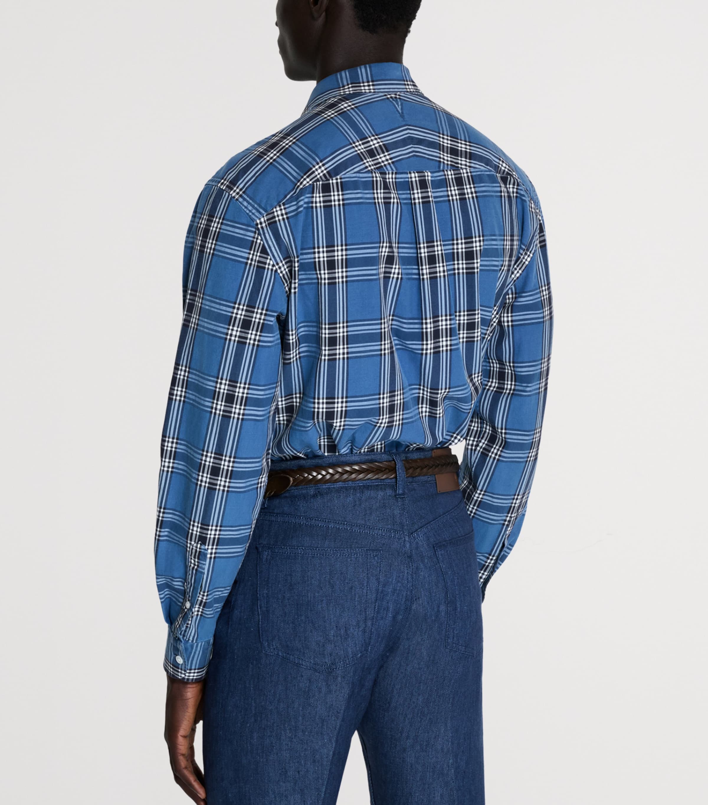 Dunhill Mens Cotton Check Print Shirt Indigo Image 3