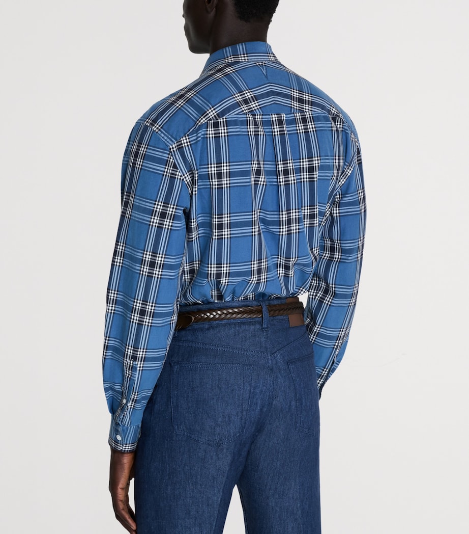 Dunhill Mens Cotton Check Print Shirt Indigo Image 3
