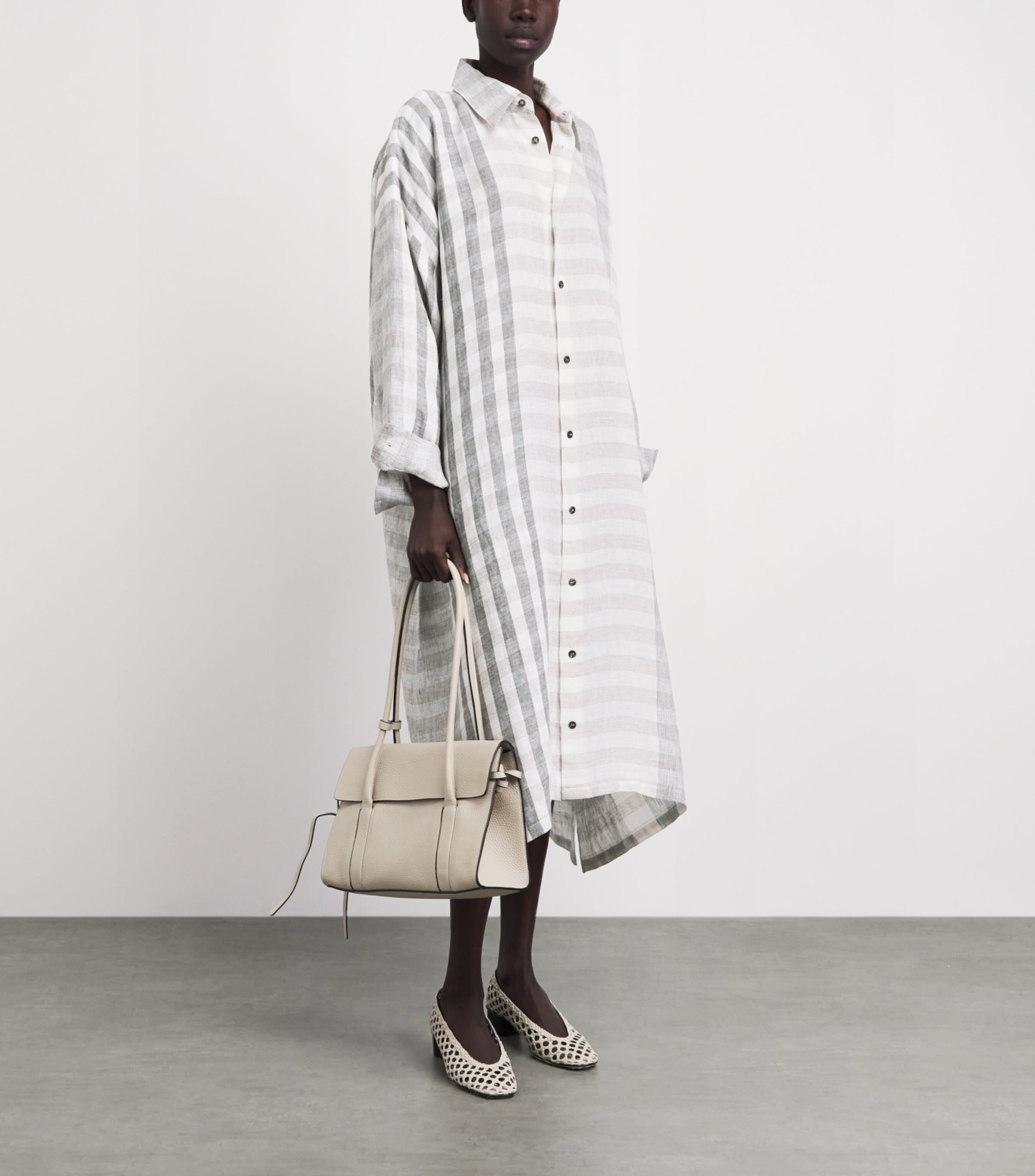 Eskandar Womens Linen A-Line Midi Shirt Dress Petrol Image 2