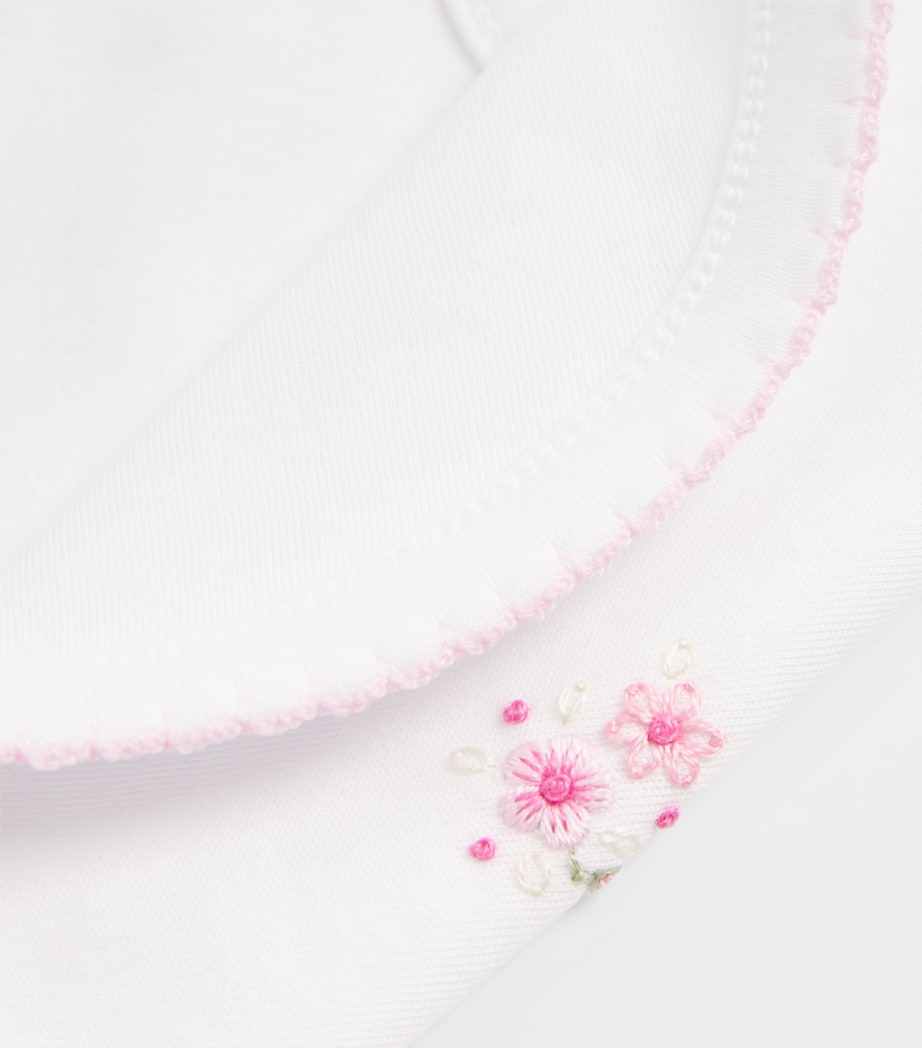 Pima Cotton Hand-Embroidered Rose Bib K192WHITE/PINK Image 3