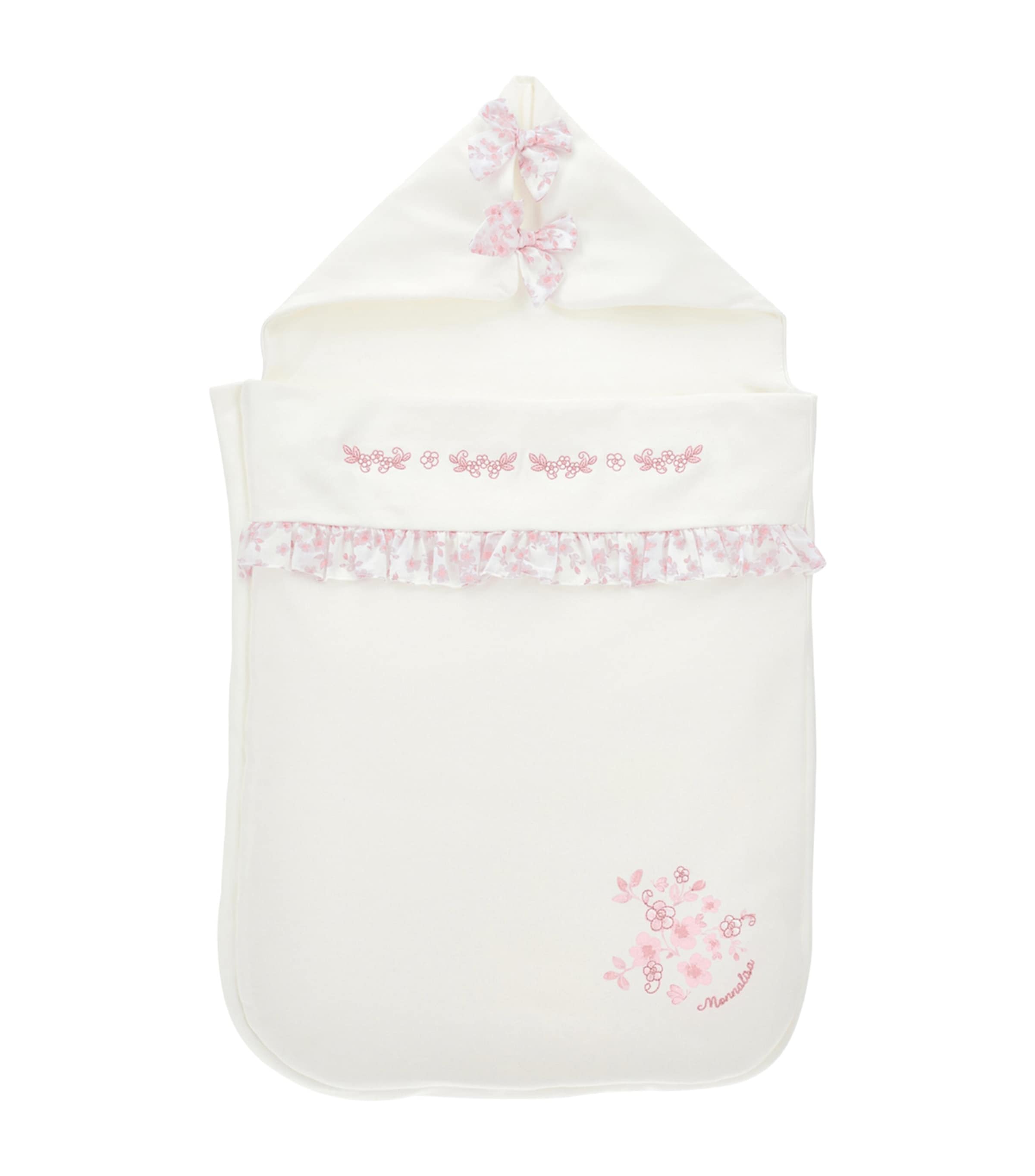 Monnalisa Cotton Bow-embellished Sleeping Bag In White