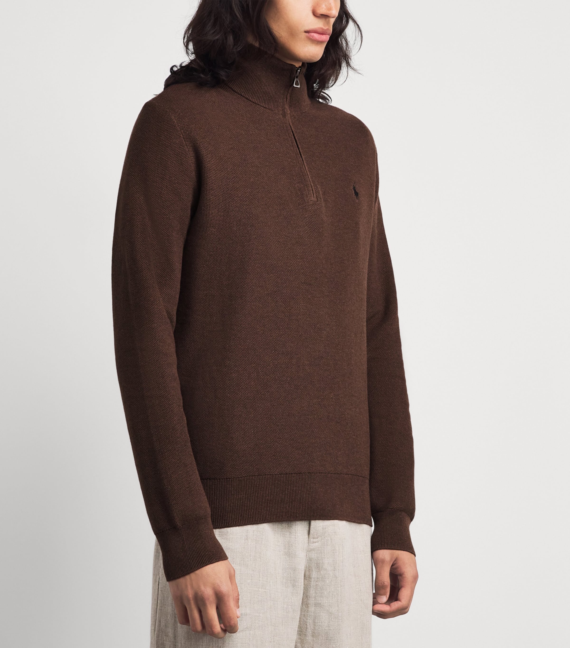 Polo Ralph Lauren Mens Cotton Half-Zip Sweater Nutmeg Brown Hthr Image 4