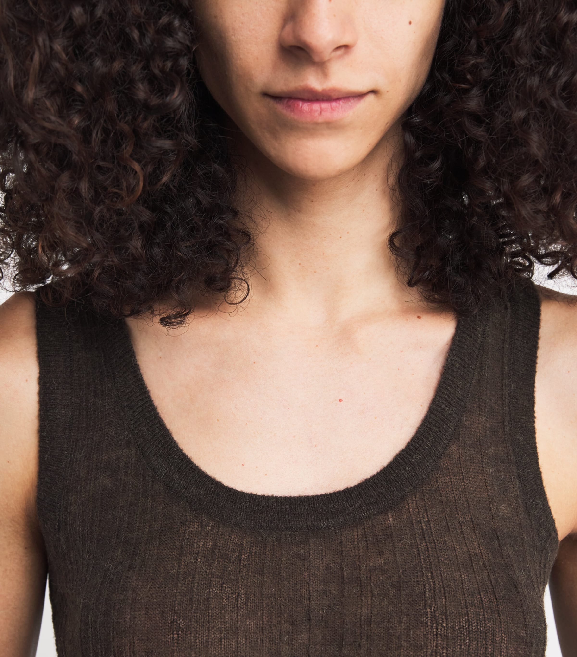 Wool-Blend Sheer Ycaza Tank Top COCOA Image 6