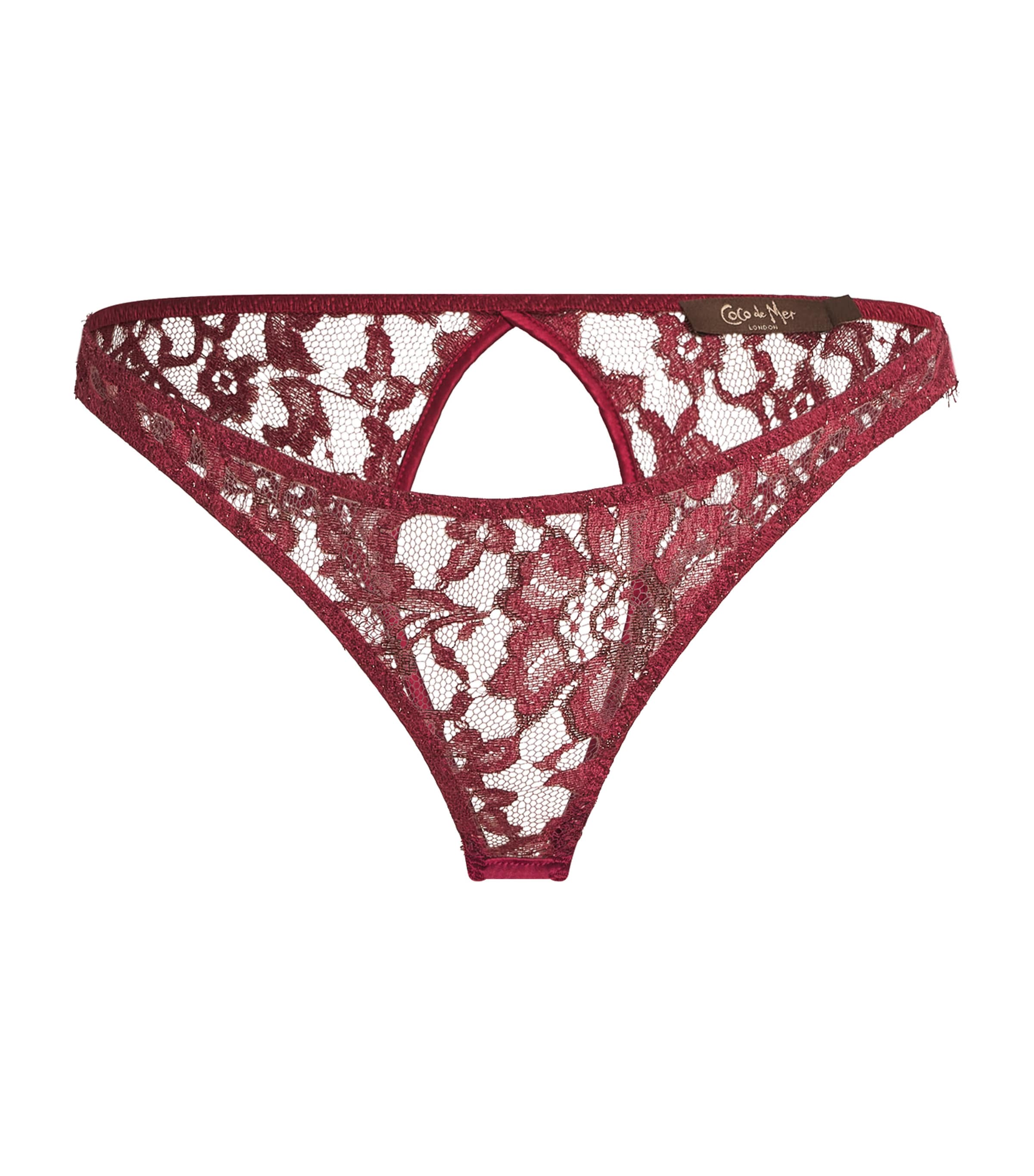 Coco De Mer Lace-silk Naraya Open Thong In Red