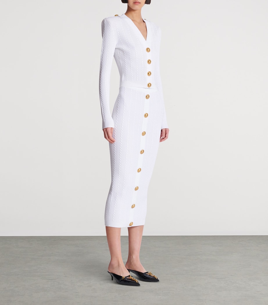 Button-Trim Cable-Knit Cardigan 0FA BLANC Image 2