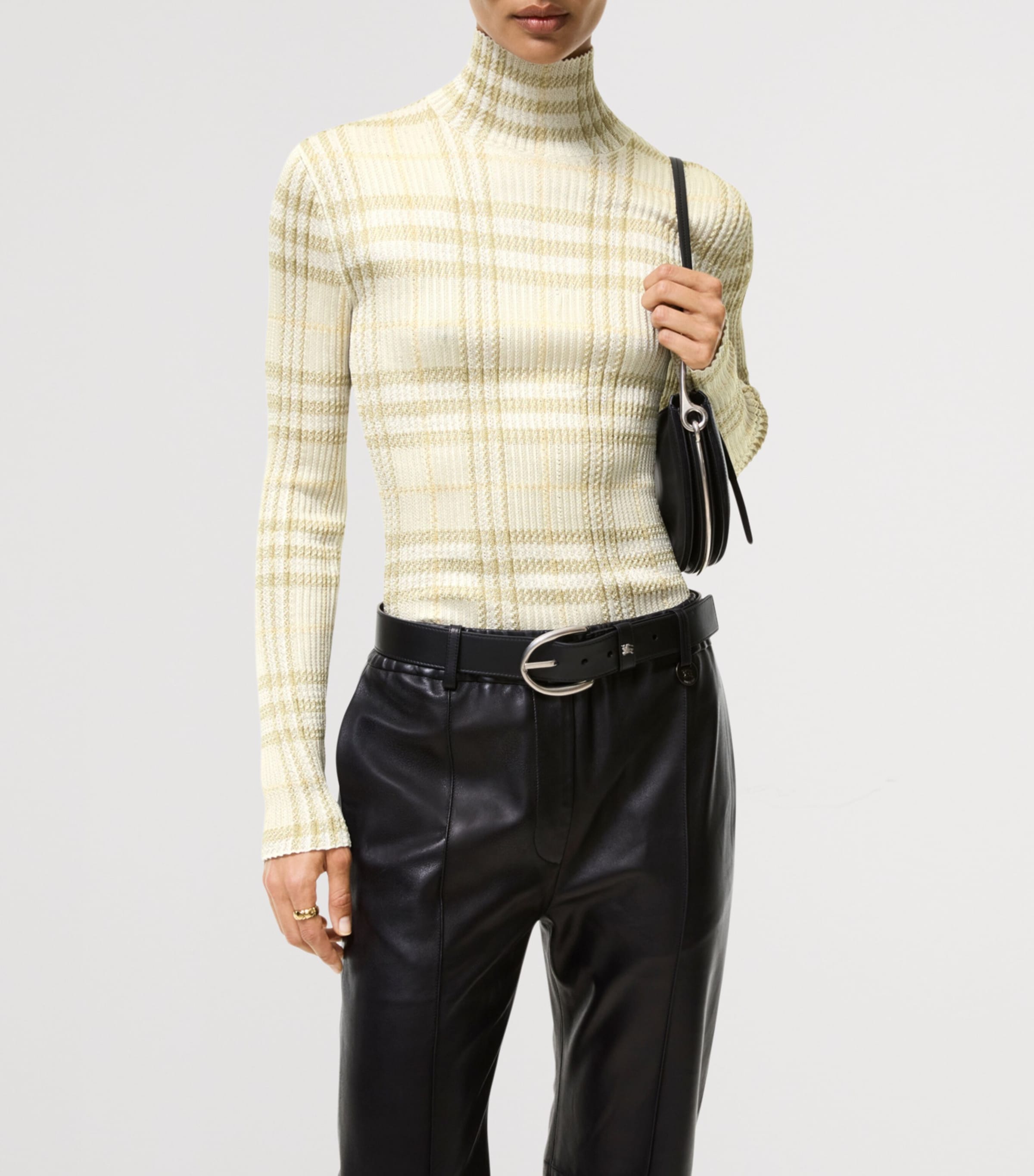 Burberry Womens Check Funnel Neck Sweater Beige Check Image 2