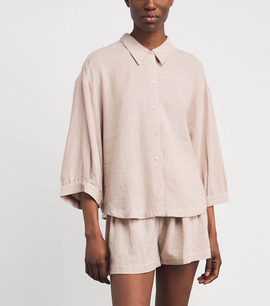 Eberjey Womens Linen-Blend Gingham Pyjama Top Gwwt Gingham Wh Image 4