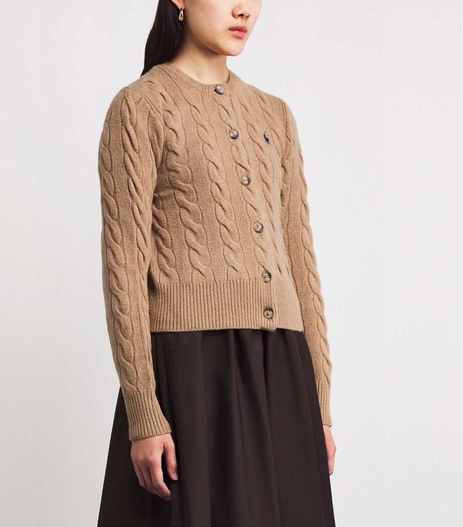 Polo Ralph Lauren Womens Wool-Cashmere Cable-Knit Cardigan Collectn Camel Mlnge Image 3