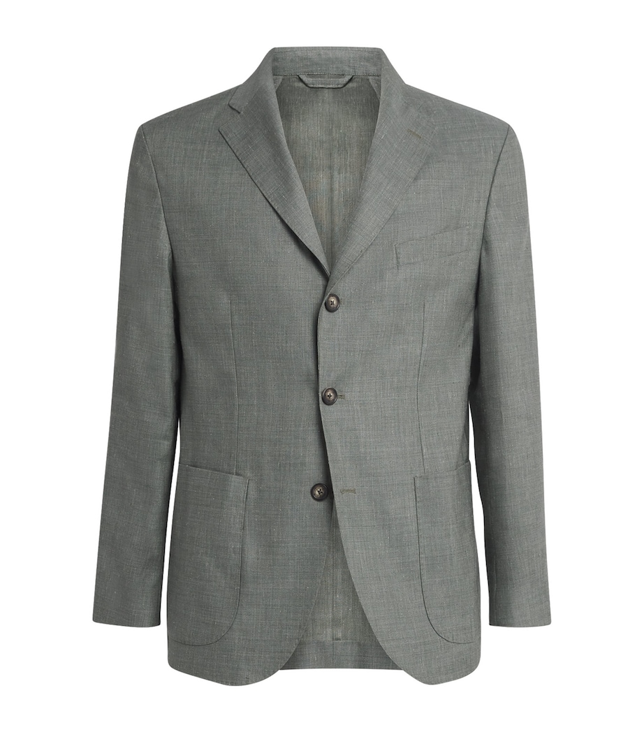 Eton Mens Wool-Silk-Linen Blazer Mid Green Image 1