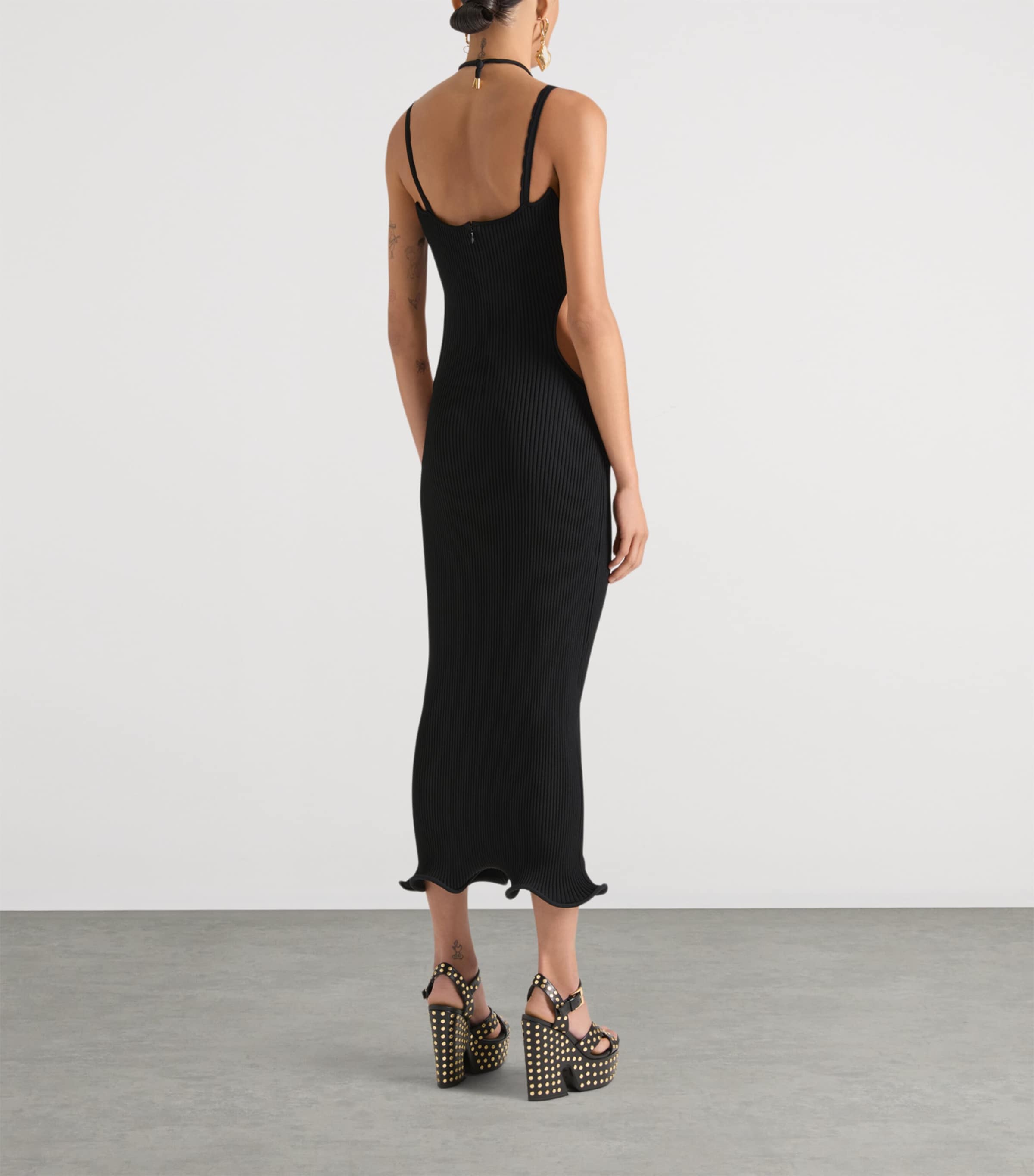 Ribbed Cut-Out Midi Dress BLACK Image 3