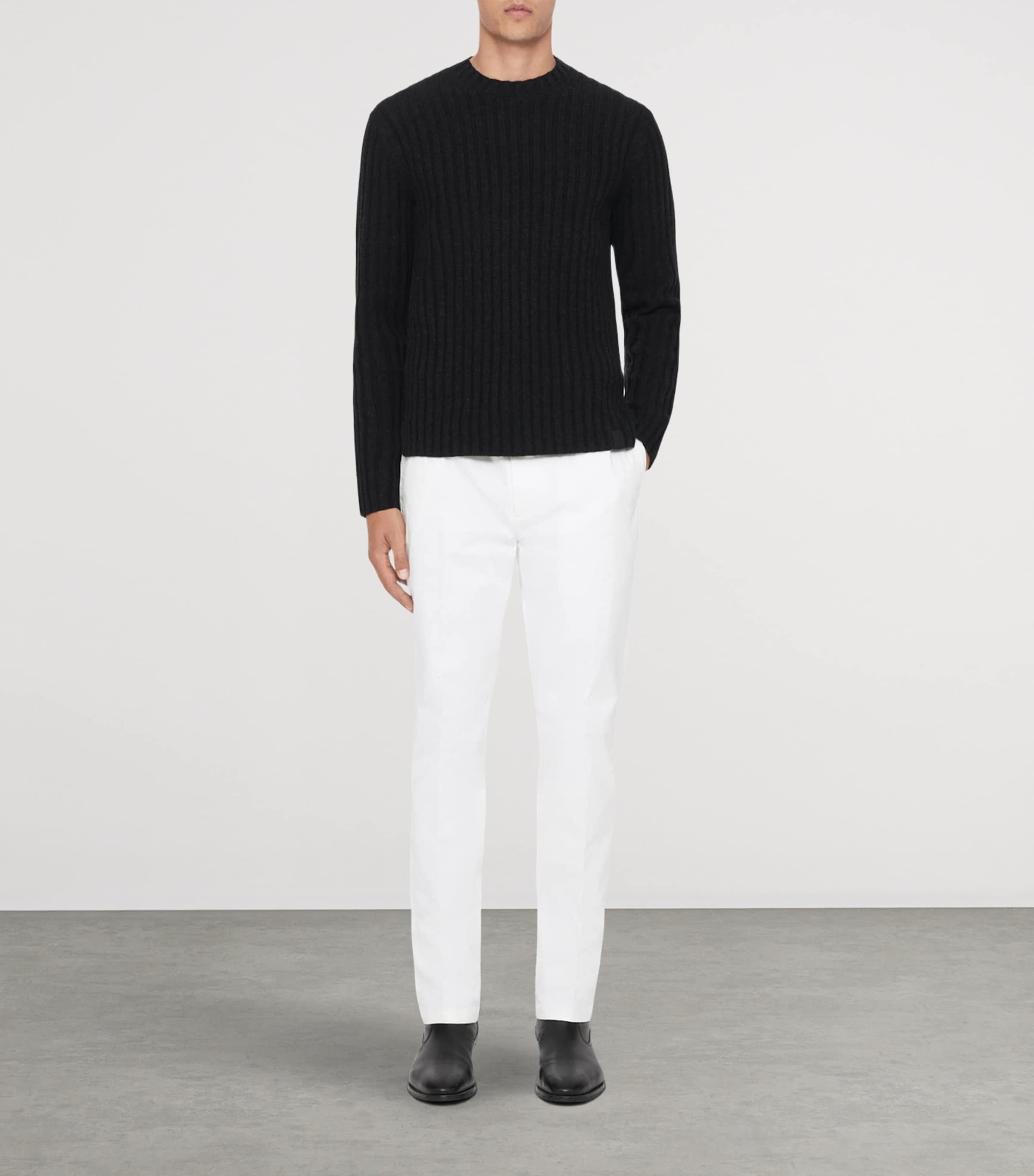 AllSaints Mens Merino-Blend Liev Sweater Cinder Black Marl Image 2