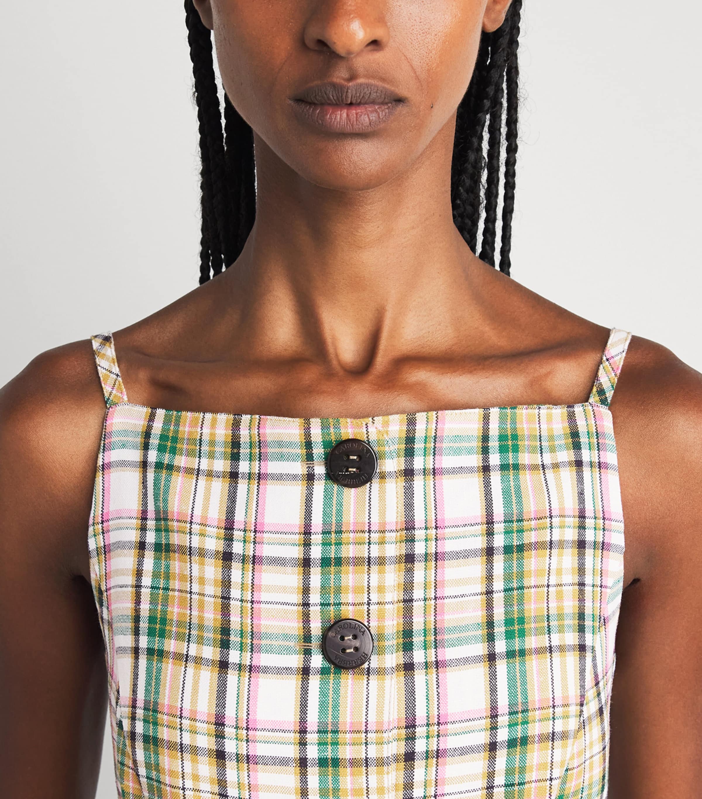 Carolina Herrera Womens Plaid Print Midi Dress Ivory Multi Image 3
