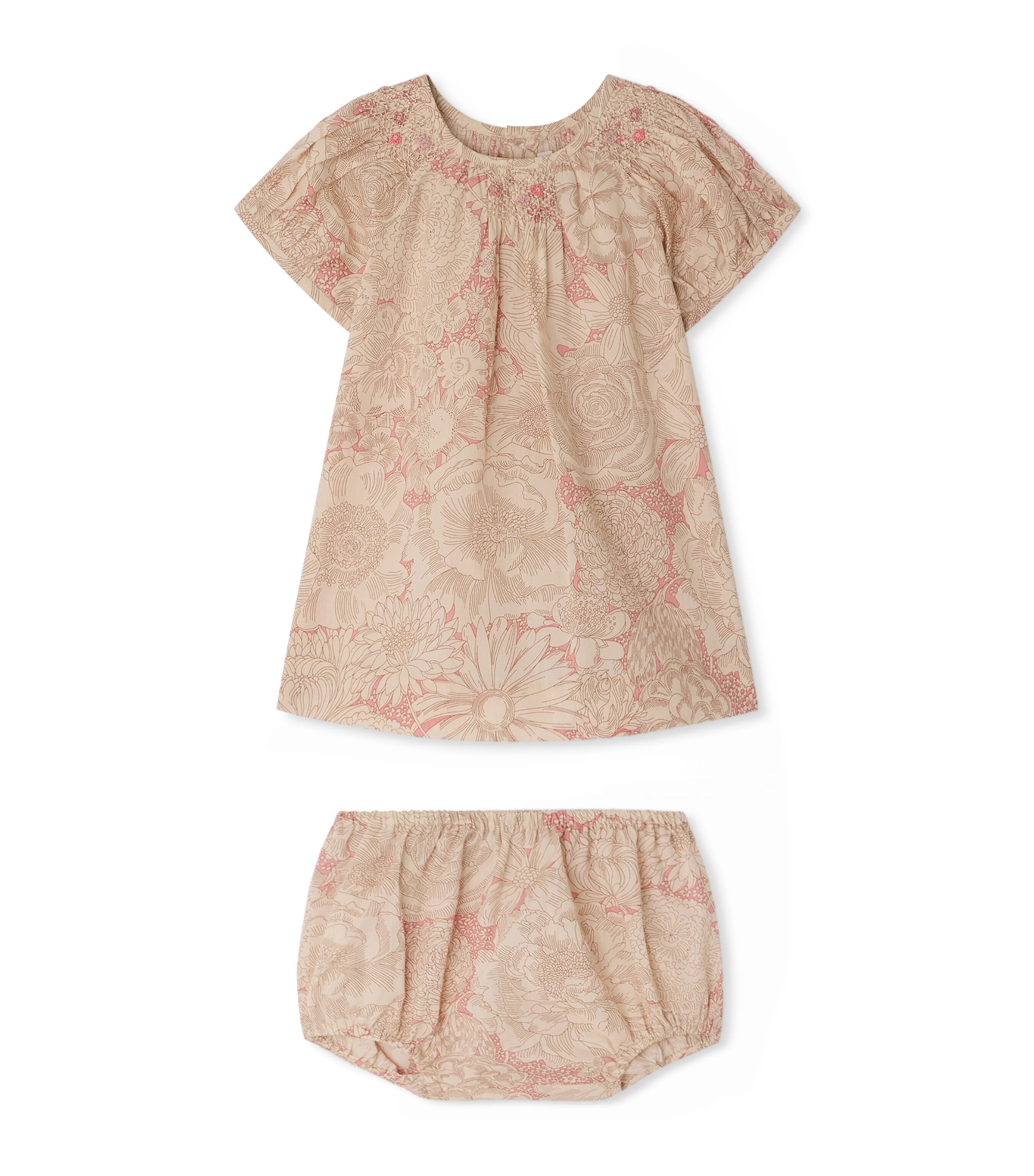 Bonpoint Cotton Floral Print Dress and Bloomers Set (6-18 Months) Fl Rose Moyen Image 1