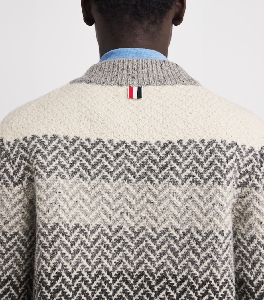 Wool-Mohair Herringbone Cardigan Bomber Jacket TONAL GREY Image 6