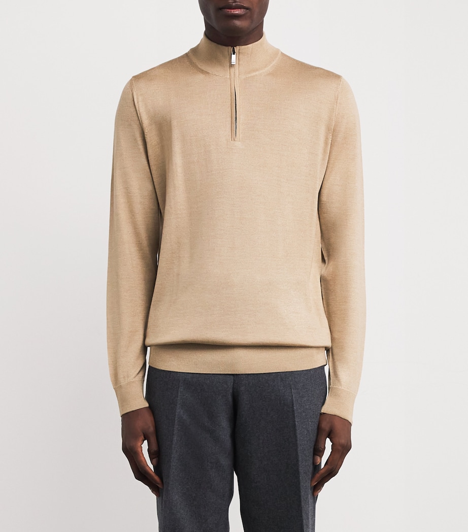 Wool-Silk Quarter-Zip Sweater 38 LIGHT BROWN Image 3