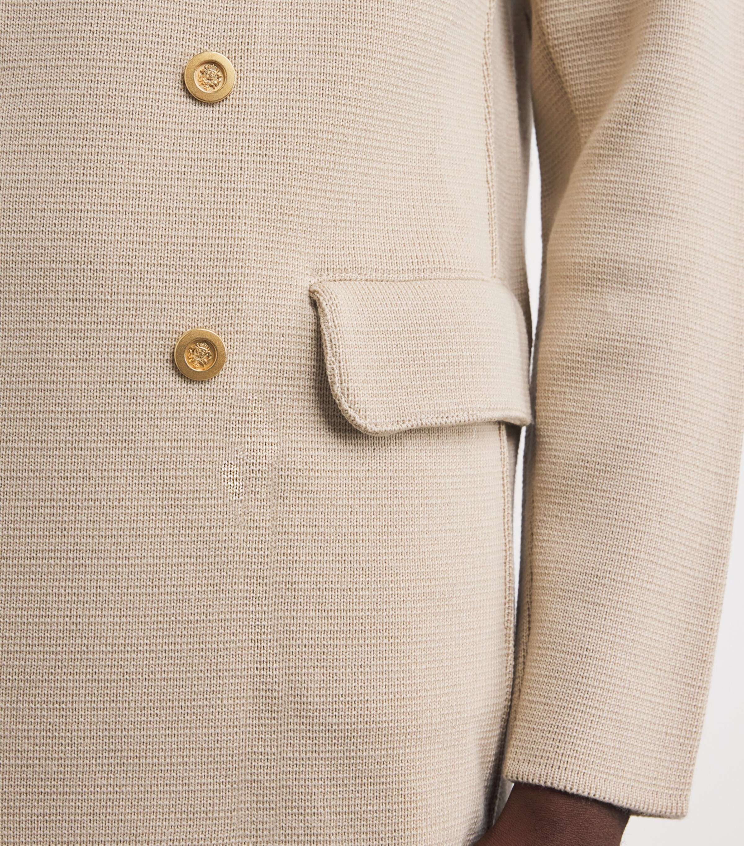 Lardini Mens Virgin Wool Knitted Blazer Beige Image 6