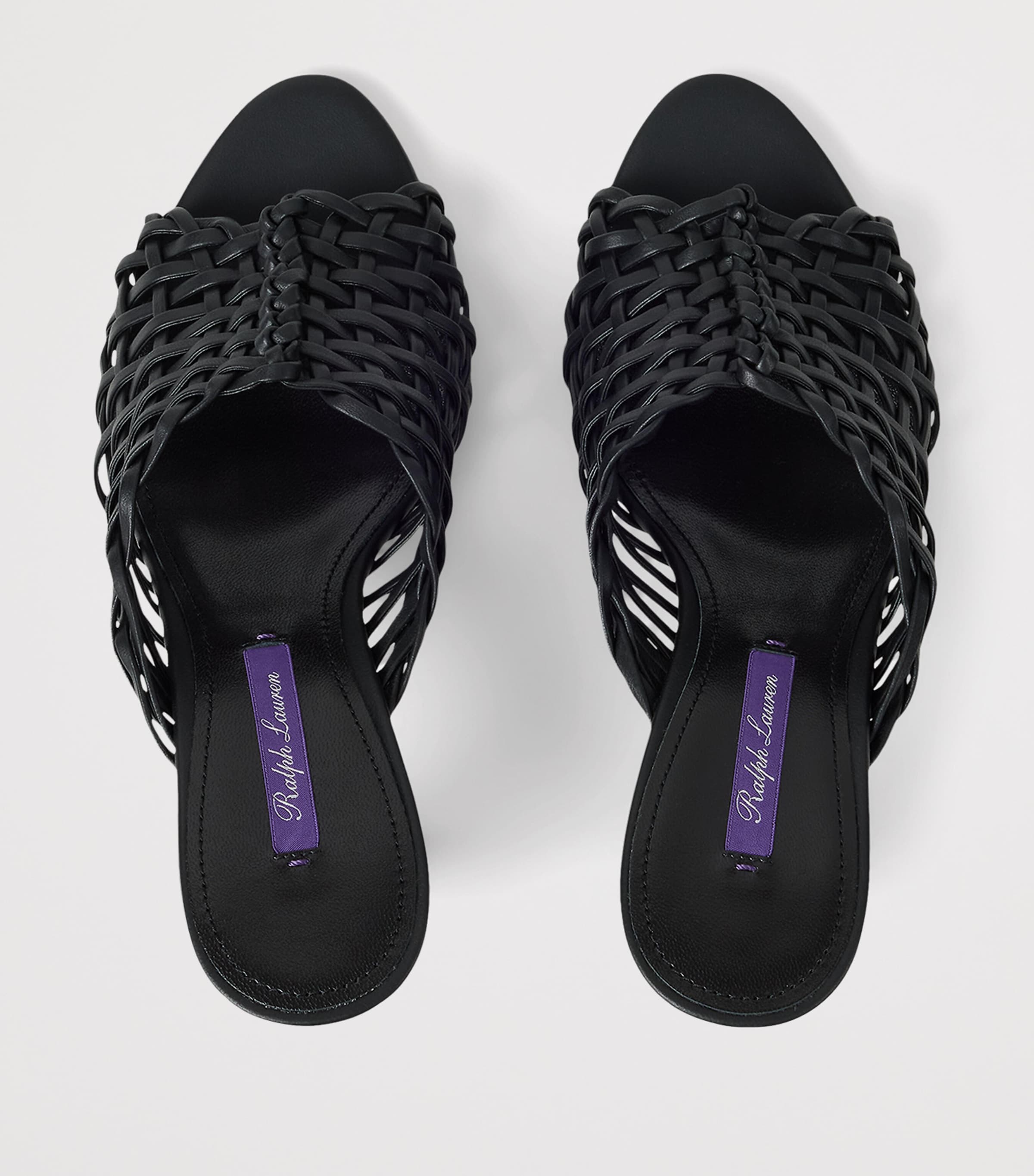 Ralph Lauren Collection Lamb Leather Heeled Mules Black Image 3