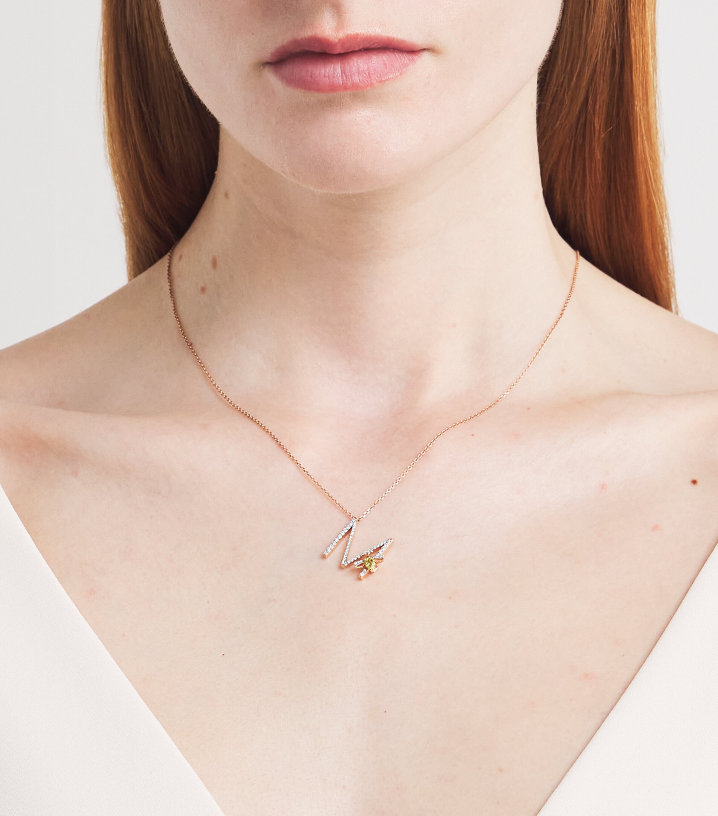 Rose Gold, Diamond and Peridot Letter 'M' Necklace ROSE GOLD Image 2