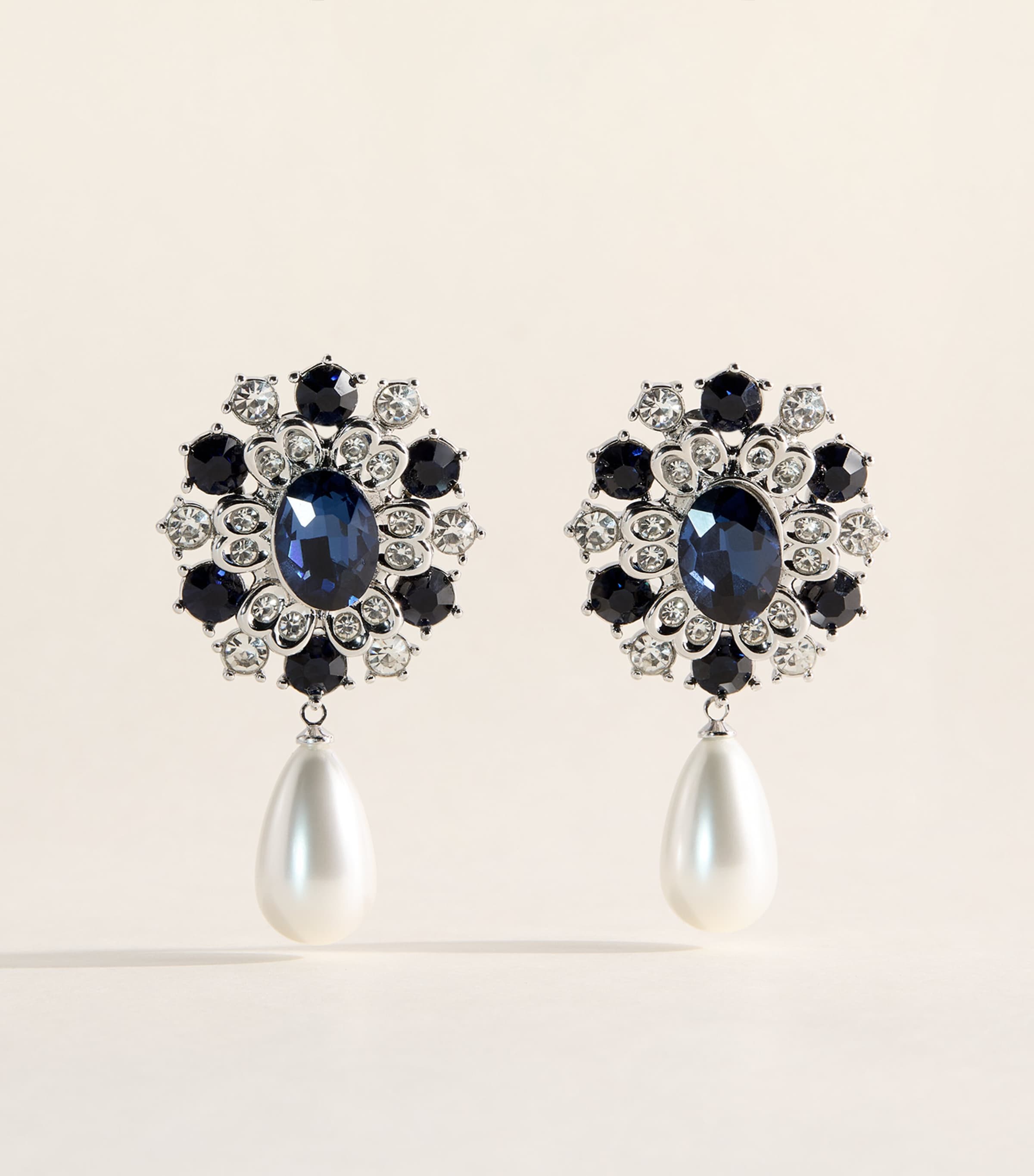 Self-Portrait Faux Pearl and Crystal-Embellished Drop Earrings Blue Image 1