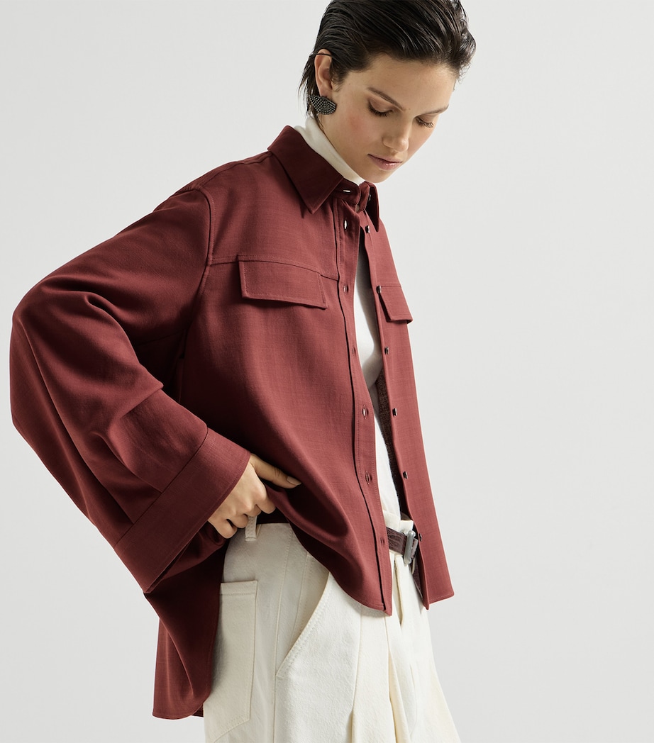 Brunello Cucinelli Womens Virgin Wool-Blend Twill Shirt Cabernet Image 2