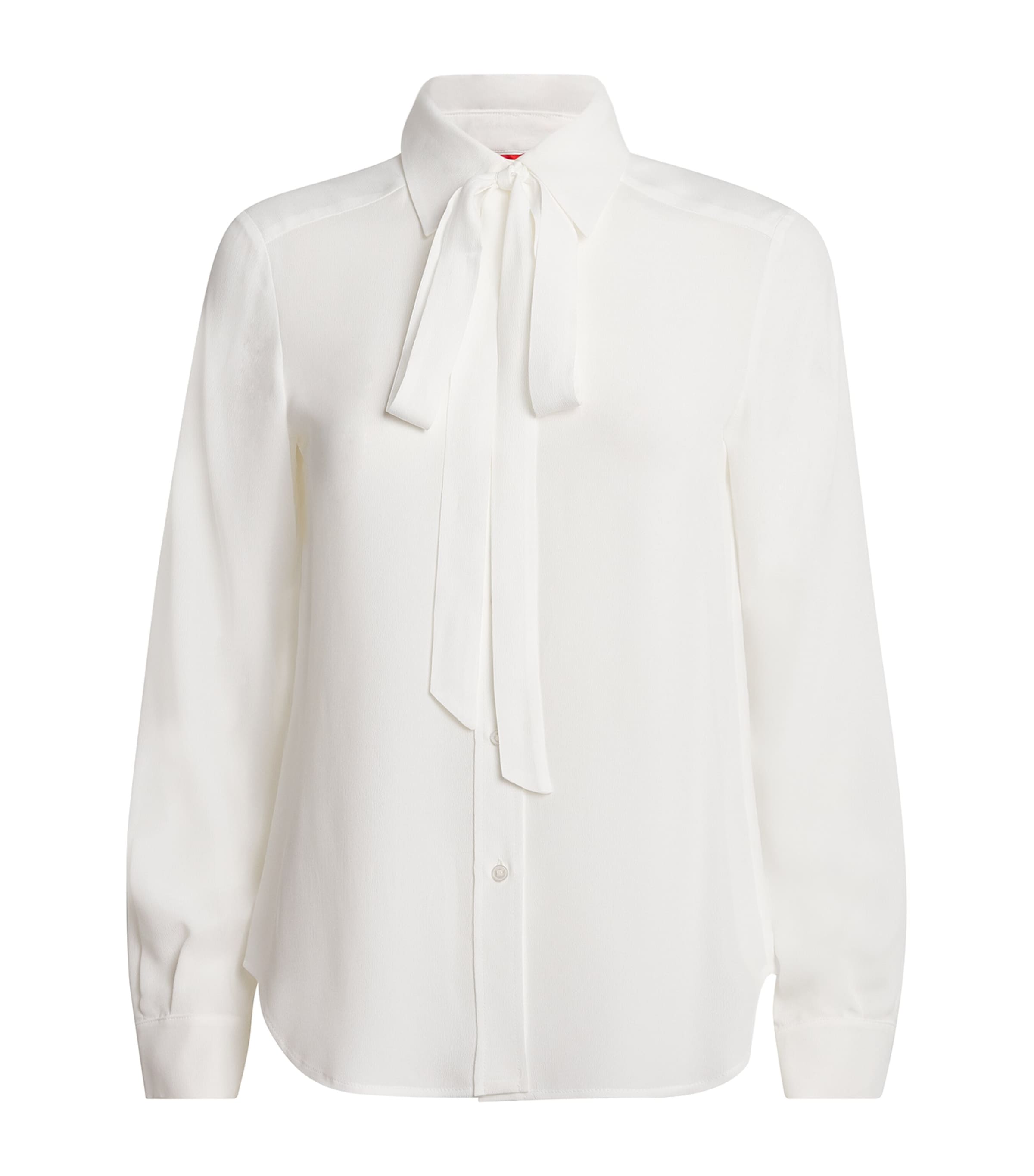 Max & Co Crepe De Chine Scarf-neck Shirt In White