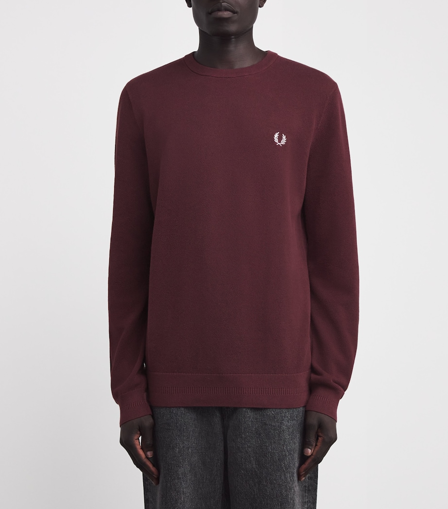 Cotton Piqué Stitch Sweatshirt 597-OXBLOOD Image 3