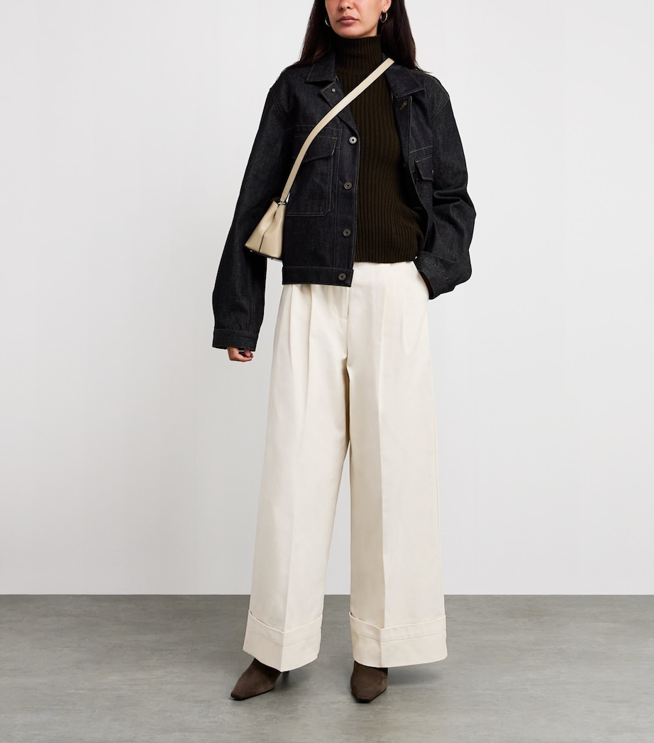 Cotton Wide-Leg Trousers WHITE Image 2