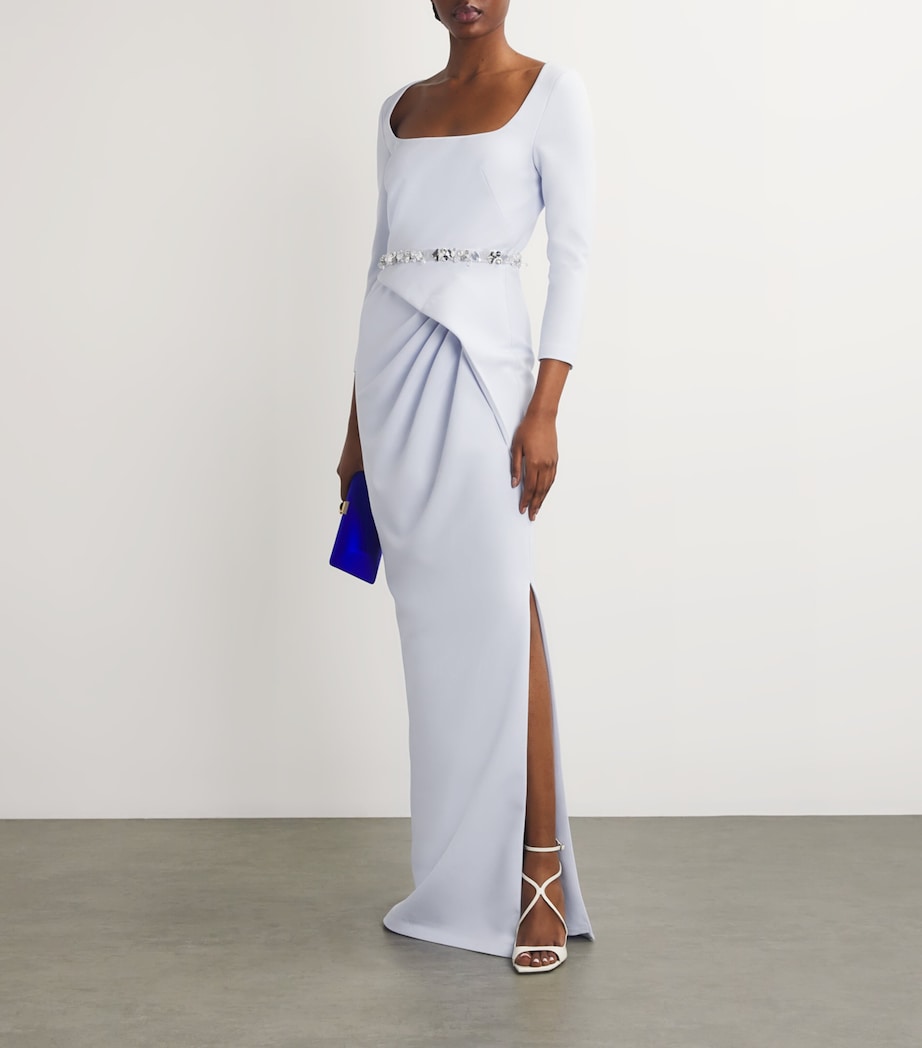 Safiyaa Womens Stretch-Crepe Frill-Trim Mahir Maxi Dress Silk Blue Image 2