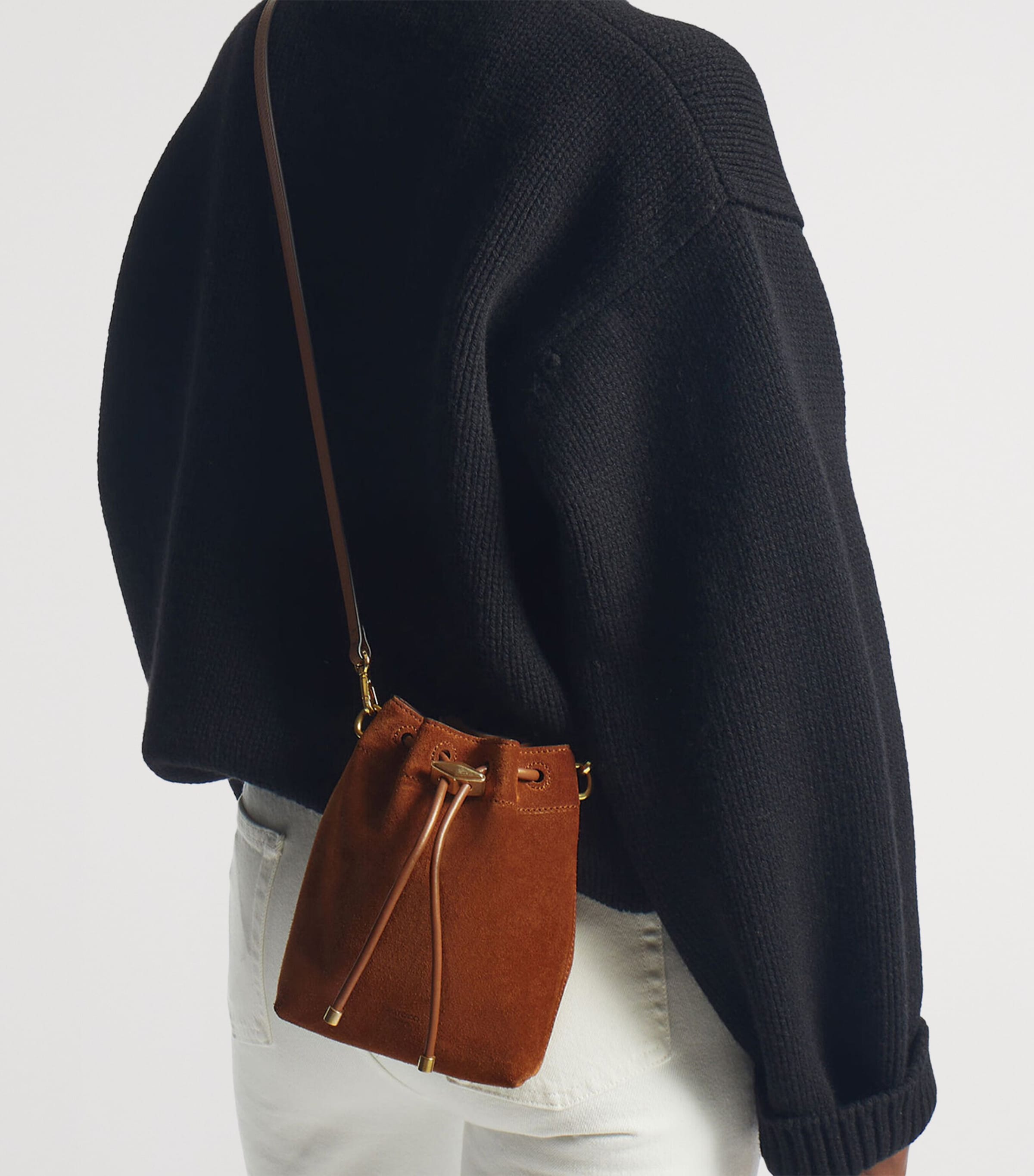 Jimmy Choo Mini Suede Cinch Bucket Bag Tan/gold Image 2