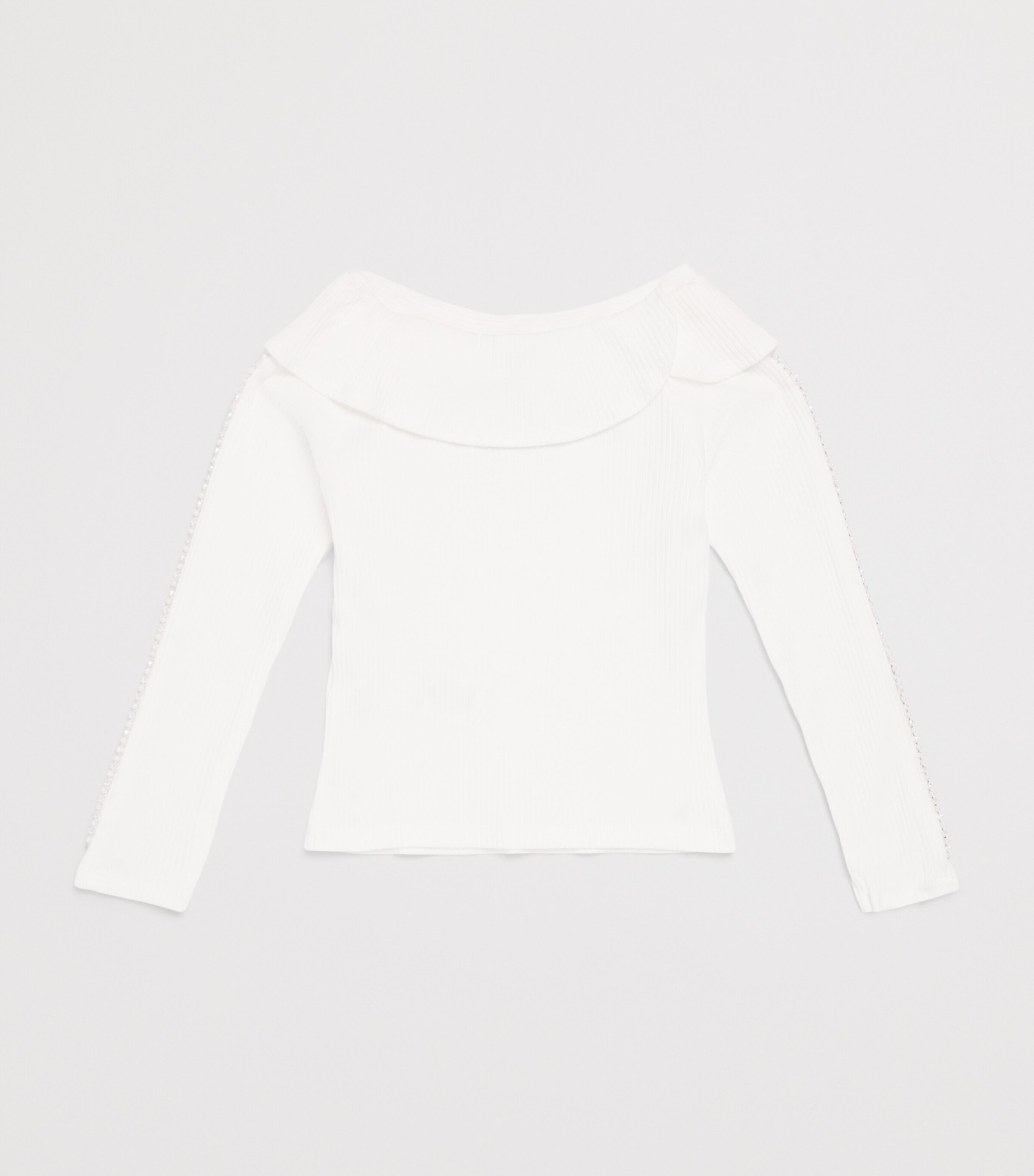 Monnalisa Pearl-Trim Ruffle Sweater (4-12 Years) Panna Image 2
