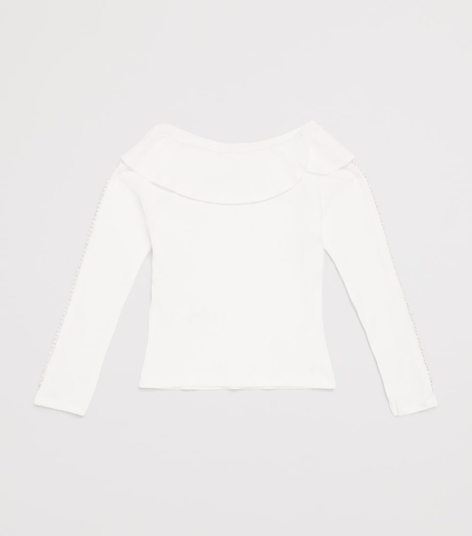 Monnalisa Pearl-Trim Ruffle Sweater (4-12 Years) Panna Image 2