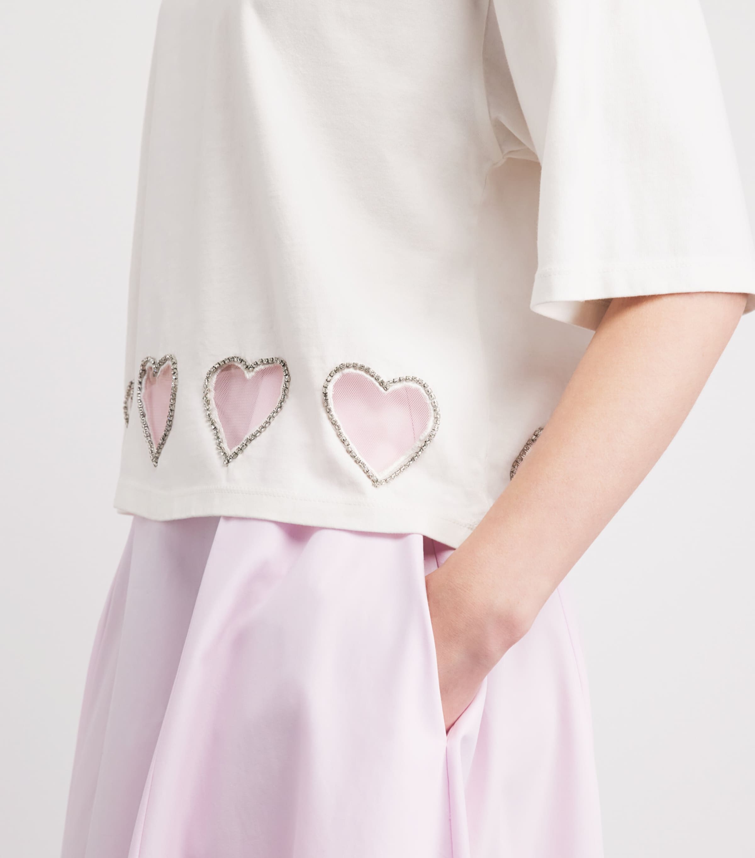 Alice+Olivia Womens Cotton Heart Evan T-Shirt Off White Image 3