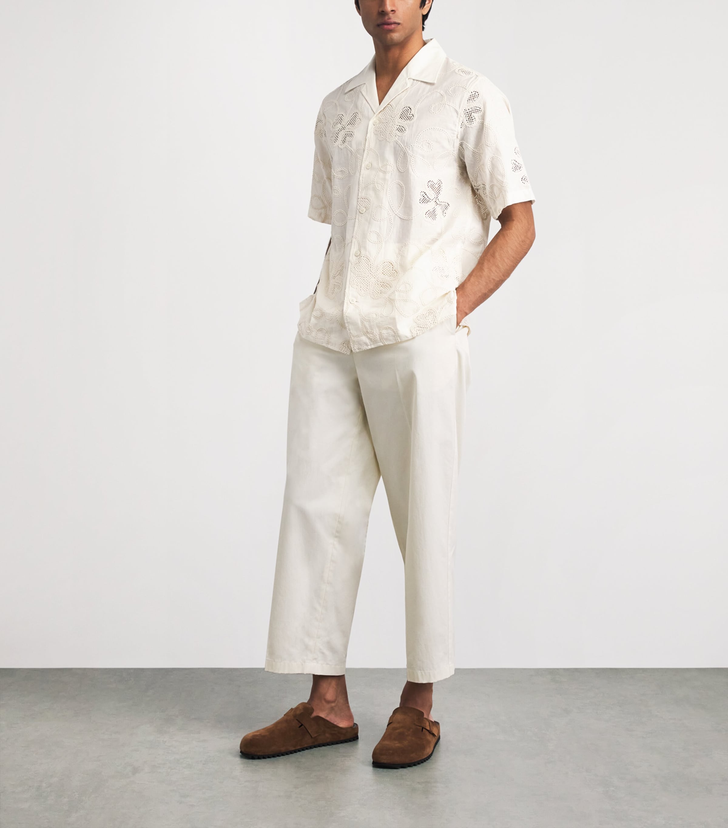 NN.07 Mens Organic Cotton Embroidered Ben Shirt Ivory Image 2